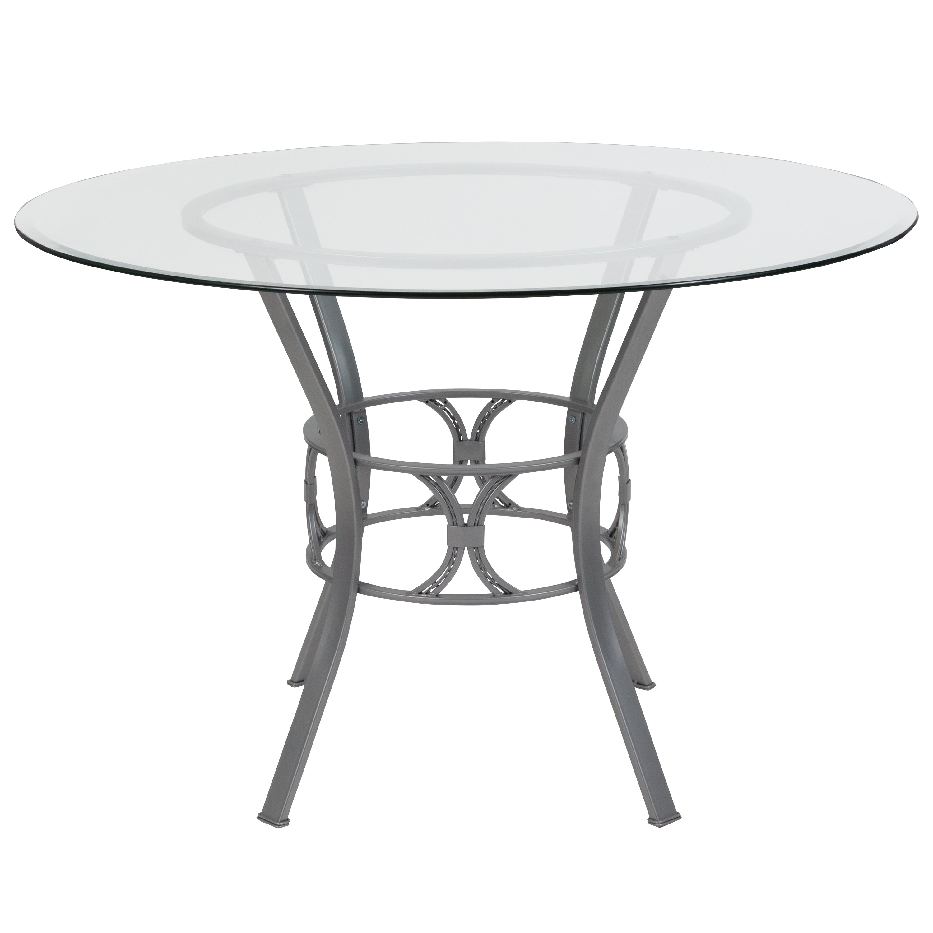 Carlisle 45'' Round Glass Dining Table with Silver Metal Frame