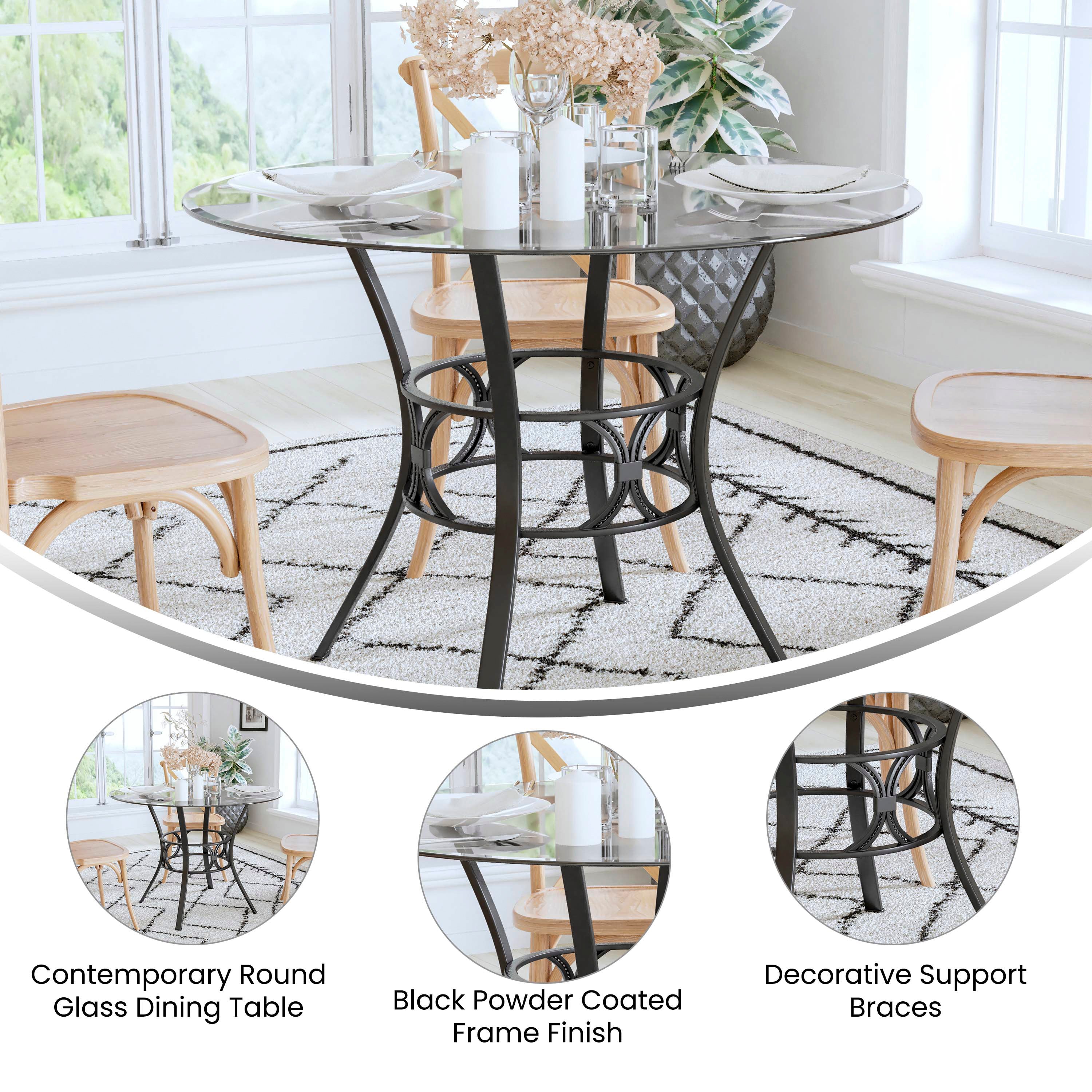 Carlisle 42'' Round Glass Dining Table with Black Metal Frame