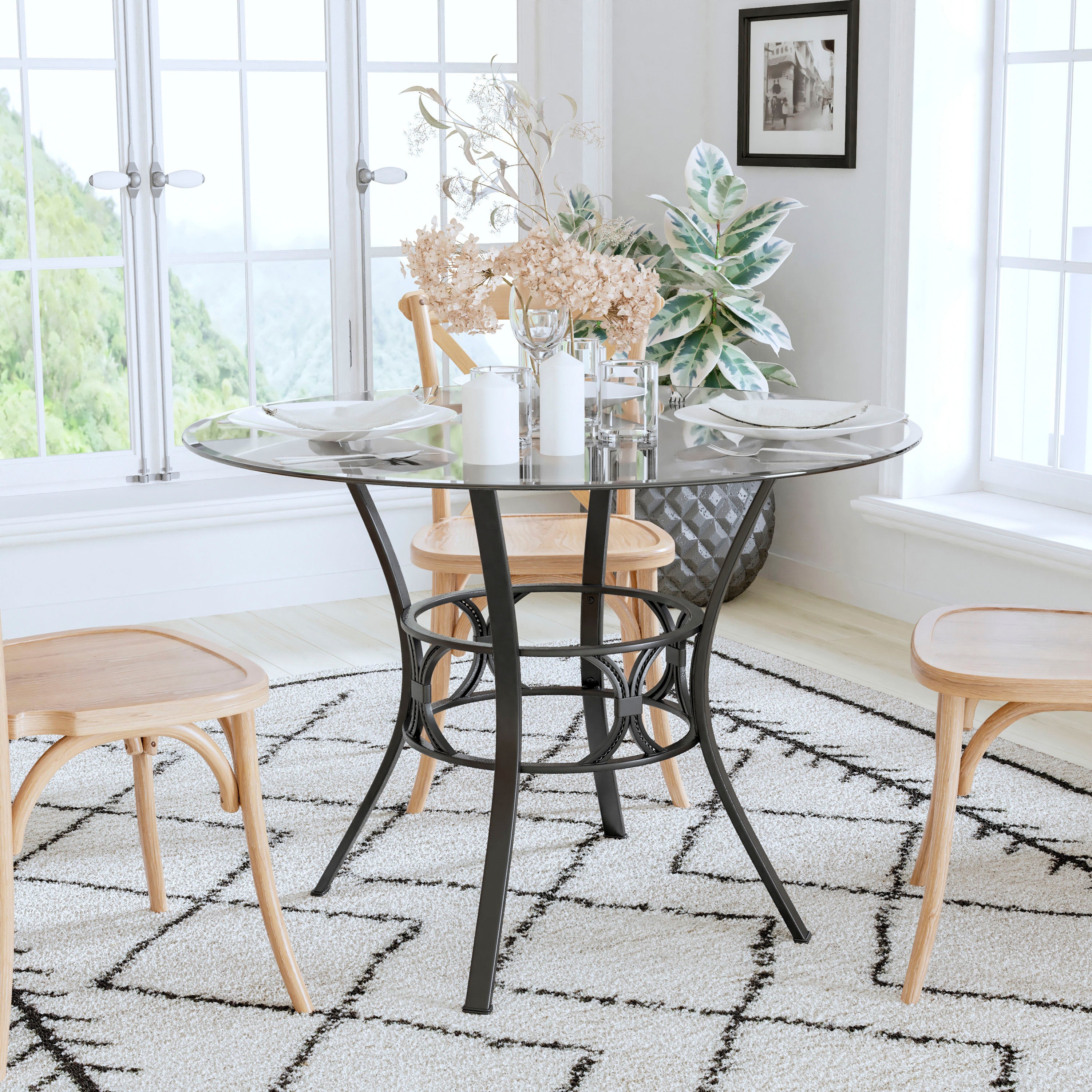Carlisle 42'' Round Glass Dining Table with Black Metal Frame