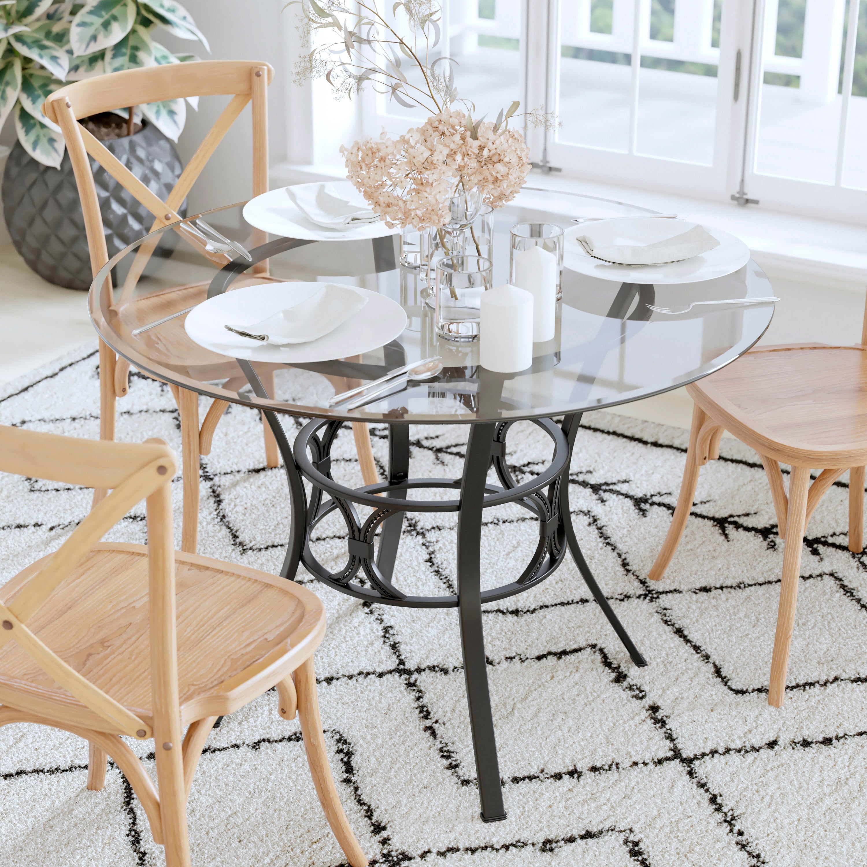 Carlisle 42'' Round Glass Dining Table with Black Metal Frame