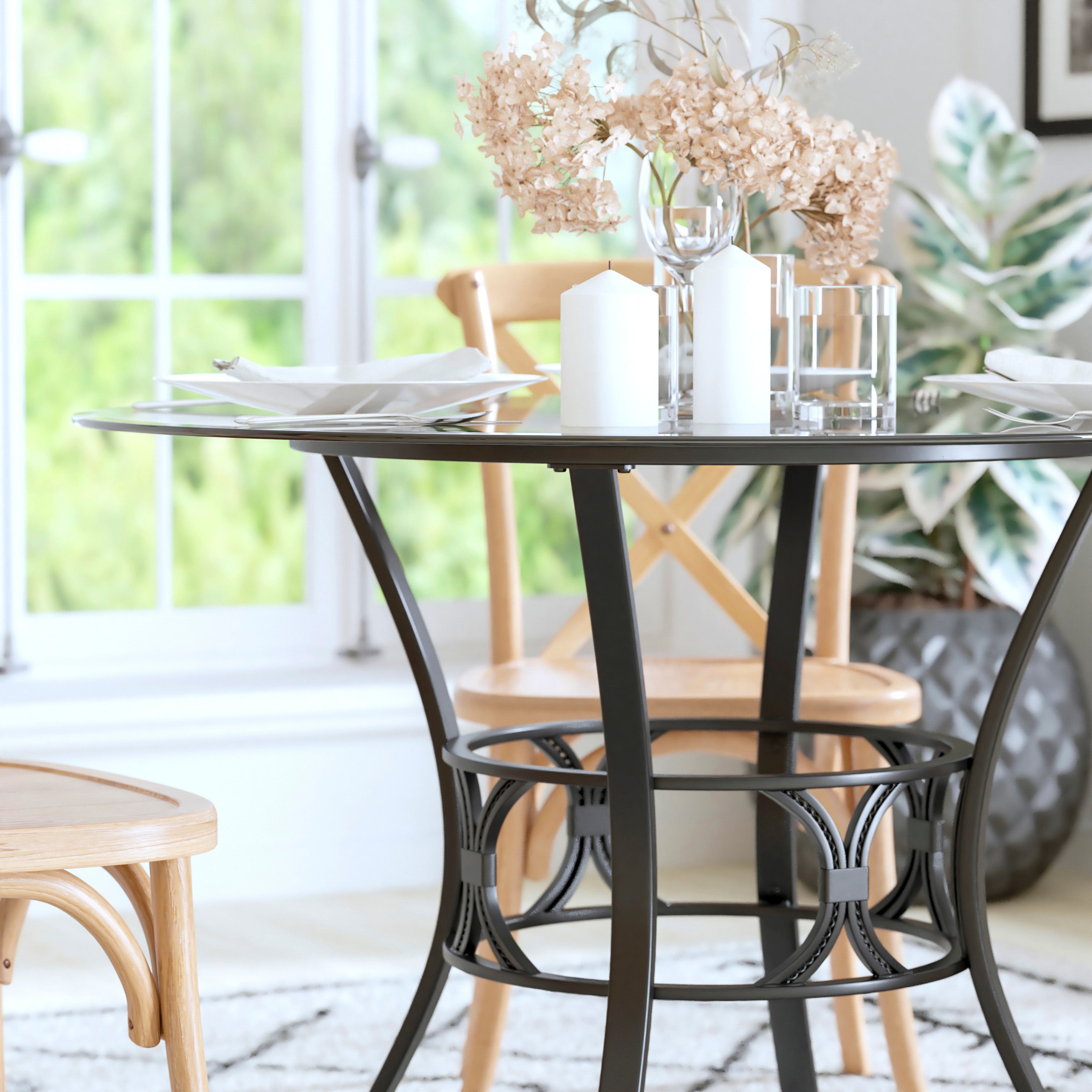 Carlisle 42'' Round Glass Dining Table with Black Metal Frame
