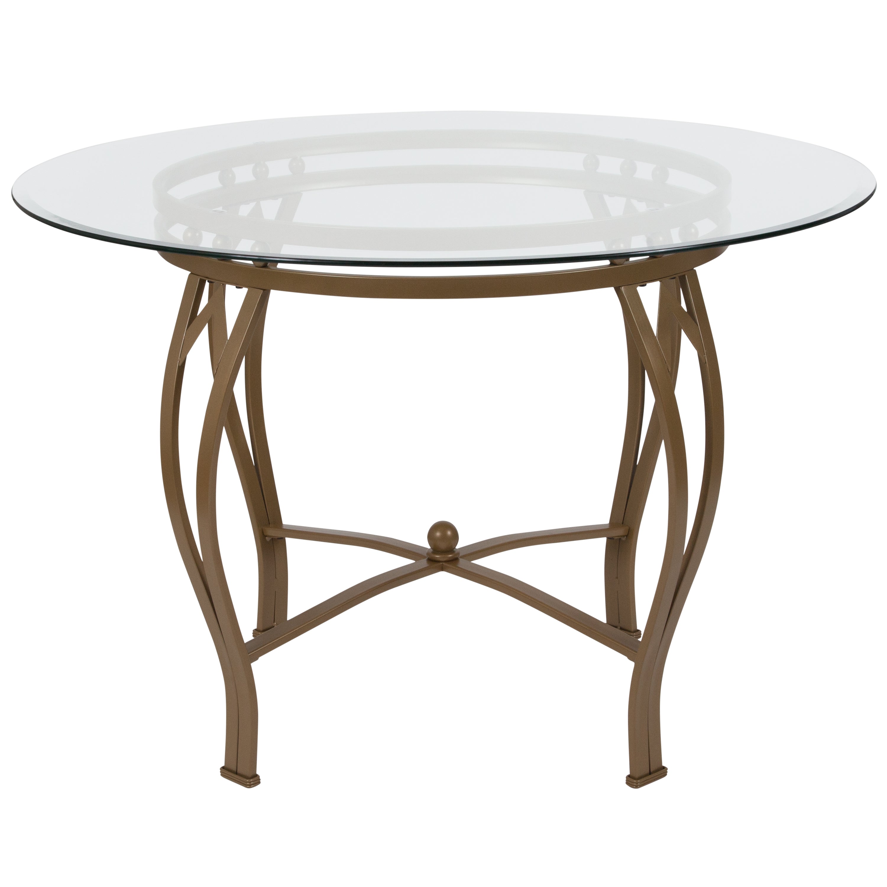 Syracuse 45'' Round Glass Dining Table with Matte Gold Metal Frame