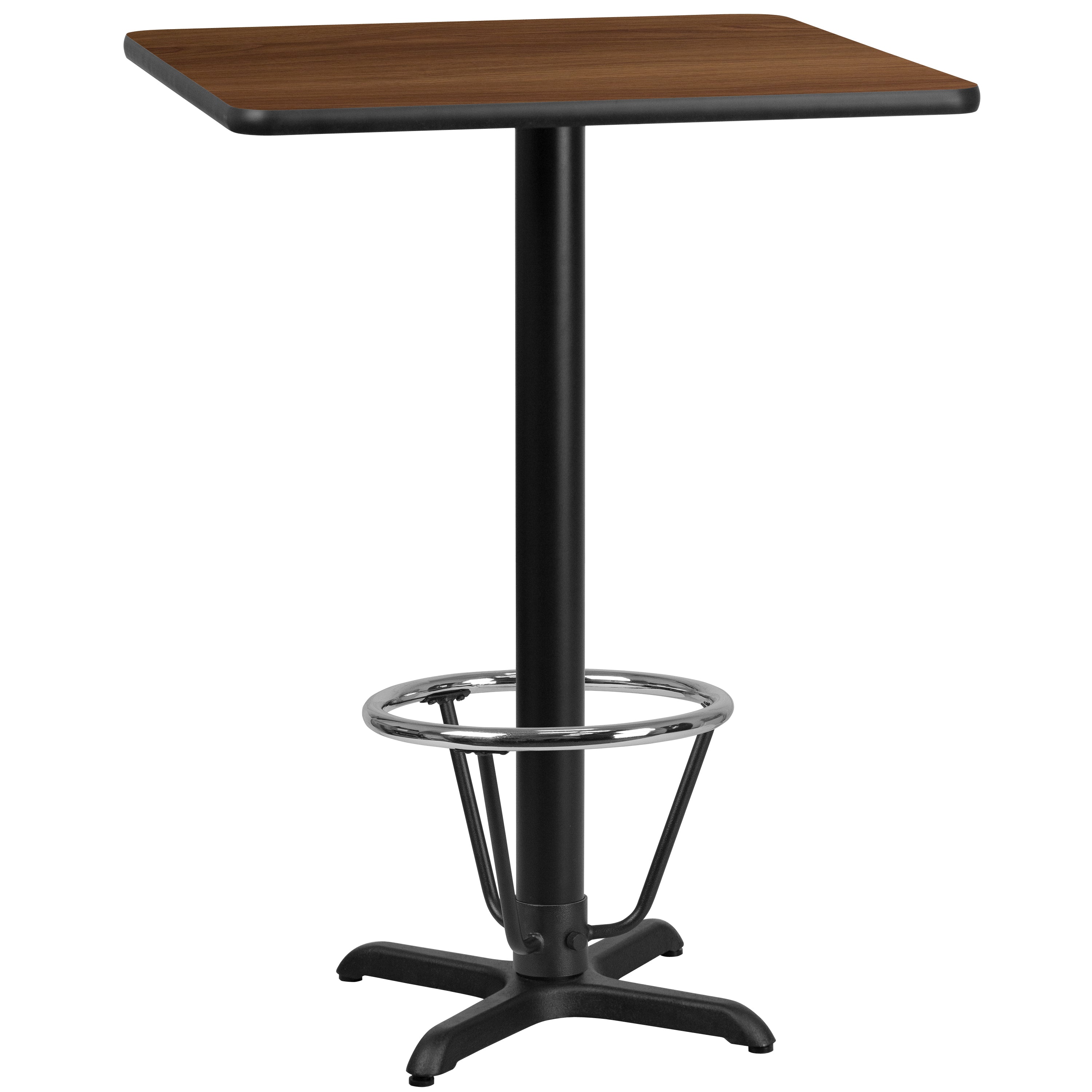 Stiles 24'' Square Walnut Laminate Table Top with 22'' x 22'' Bar Height Table Base and Foot Ring