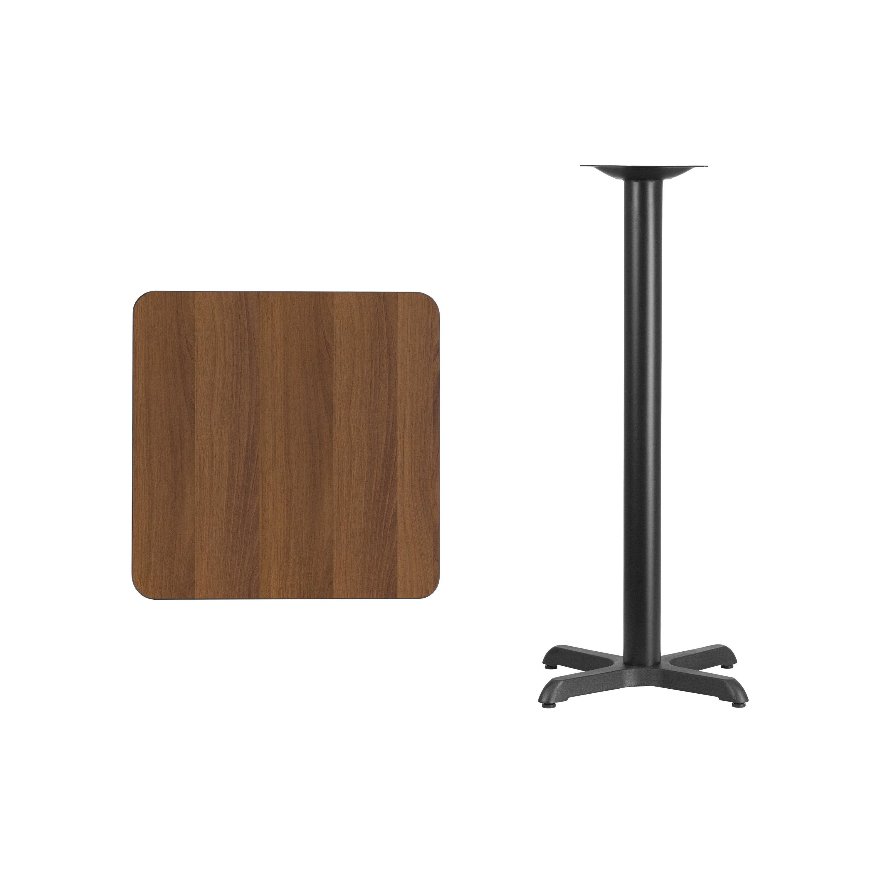 Stiles 24'' Square Walnut Laminate Table Top with 22'' x 22'' Bar Height Table Base