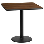 Graniss 24'' Square Walnut Laminate Table Top with 18'' Round Table Height Base