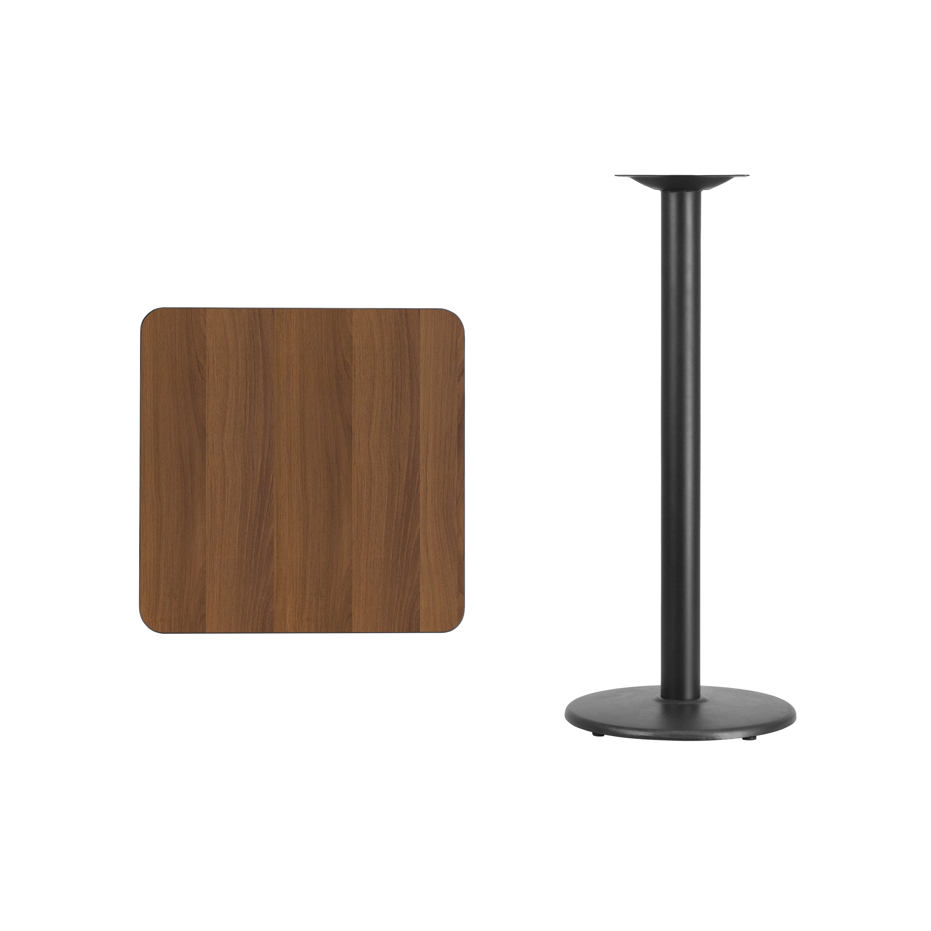 Stiles 24'' Square Walnut Laminate Table Top with 18'' Round Bar Height Table Base