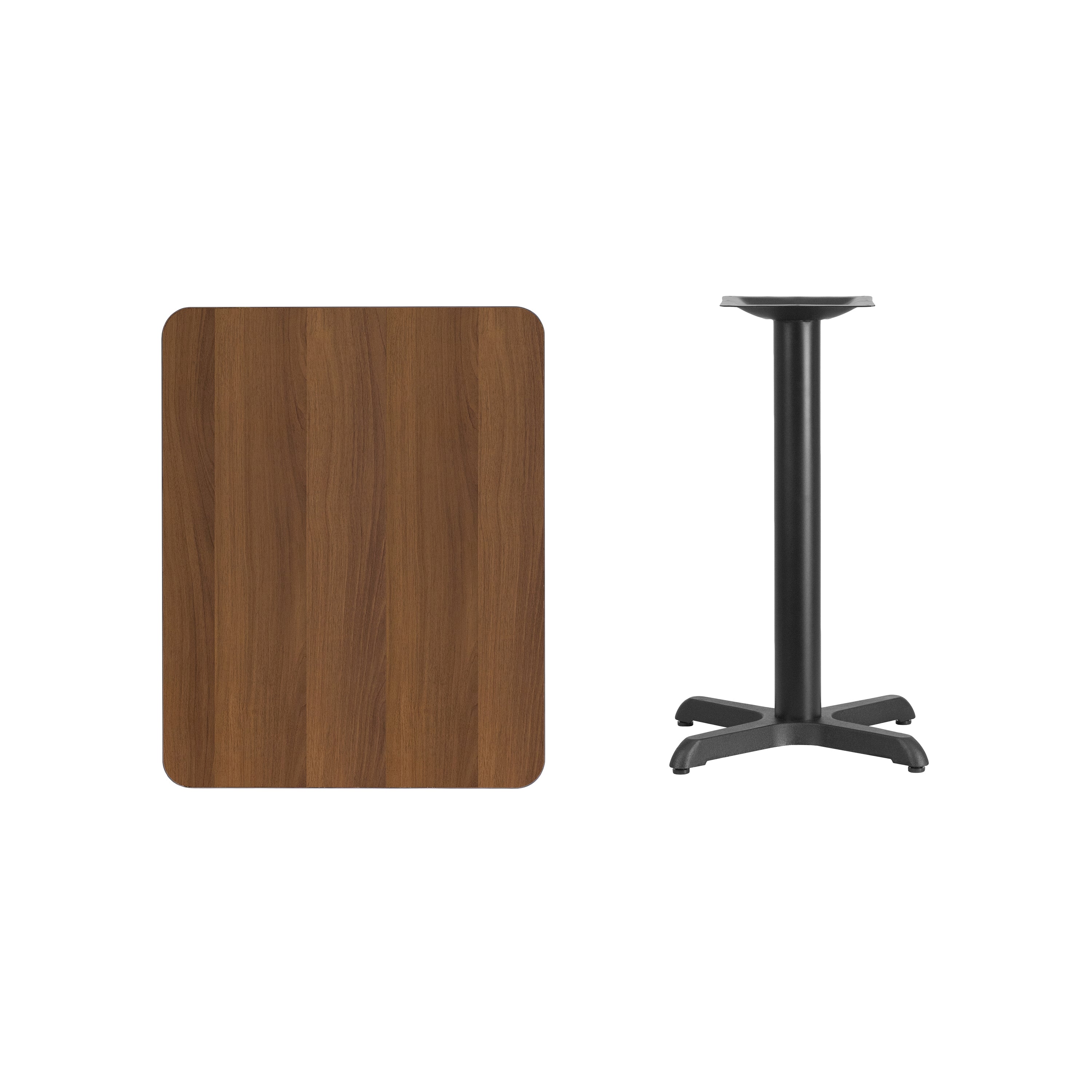 Graniss 24'' x 30'' Rectangular Walnut Laminate Table Top with 22'' x 22'' Table Height Base