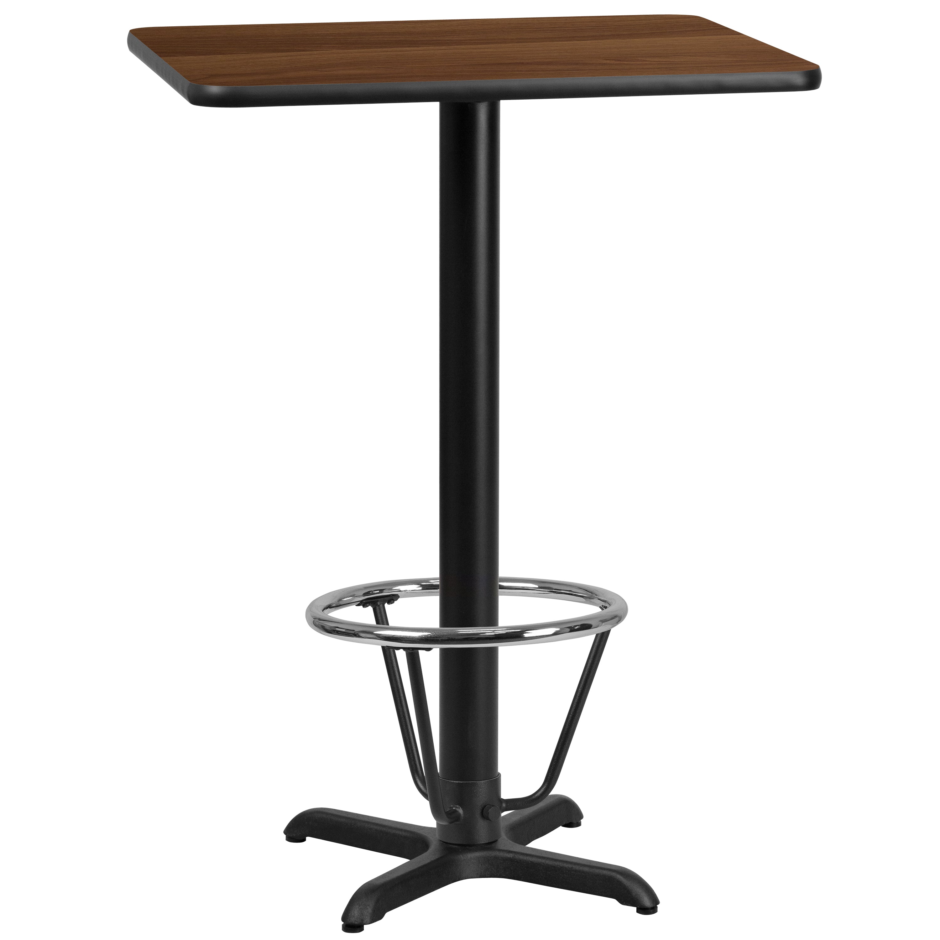 Stiles 24'' x 30'' Rectangular Walnut Laminate Table Top with 22'' x 22'' Bar Height Table Base and Foot Ring