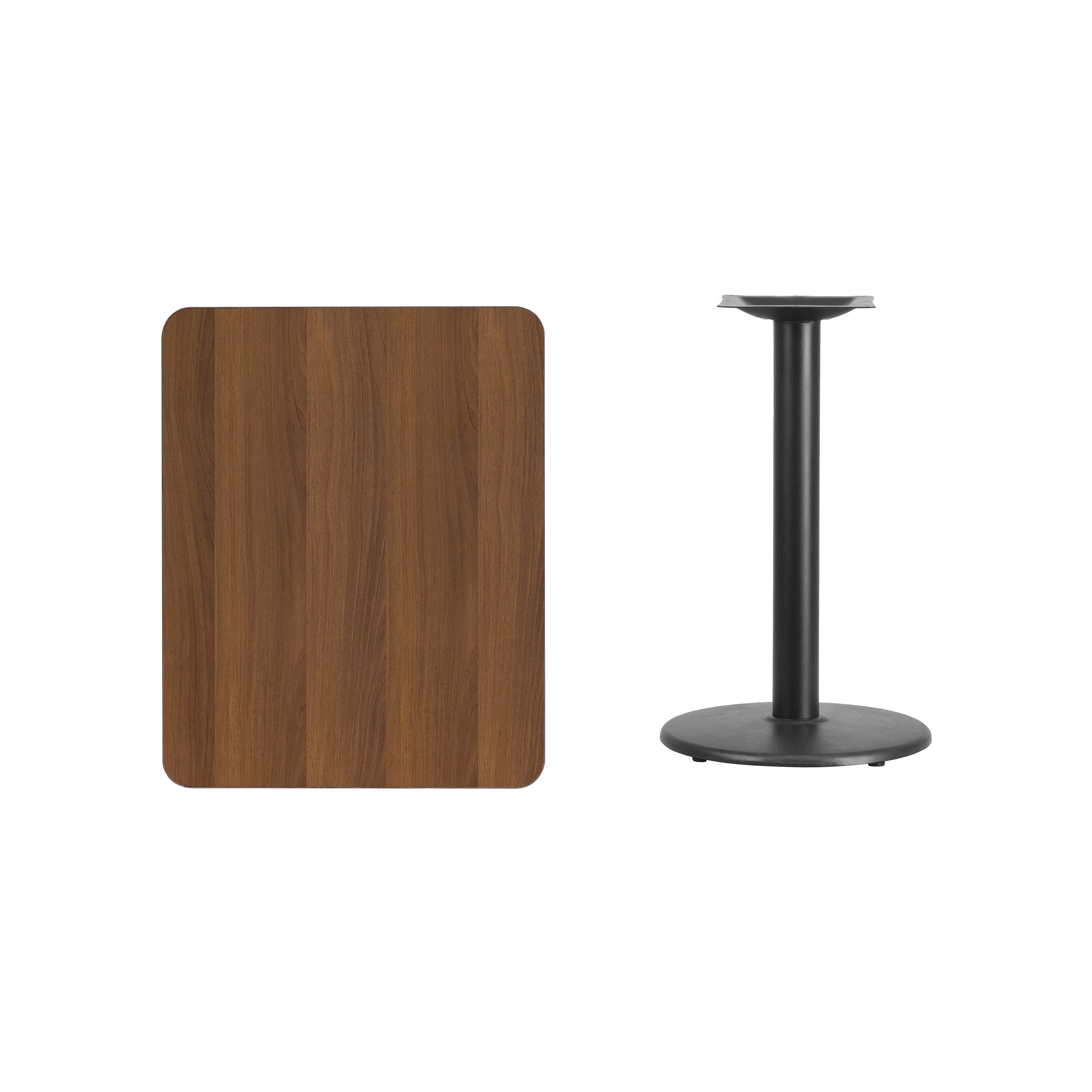 Graniss 24'' x 30'' Rectangular Walnut Laminate Table Top with 18'' Round Table Height Base
