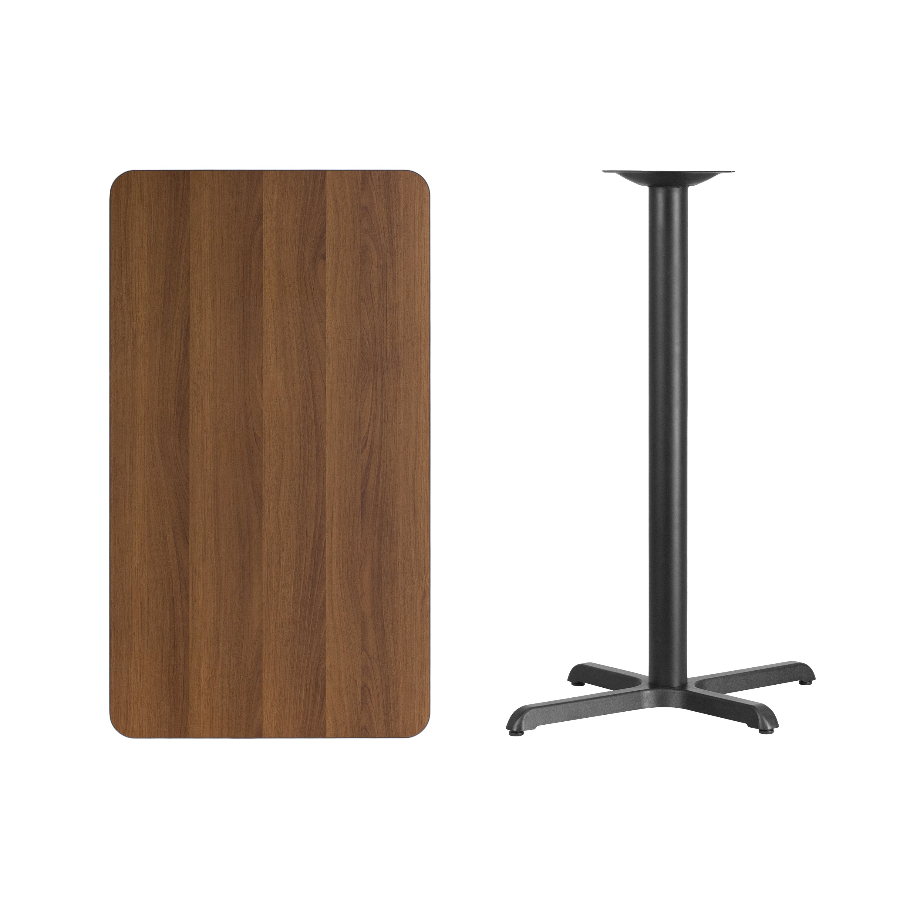 Stiles 24'' x 42'' Rectangular Walnut Laminate Table Top with 23.5'' x 29.5'' Bar Height Table Base