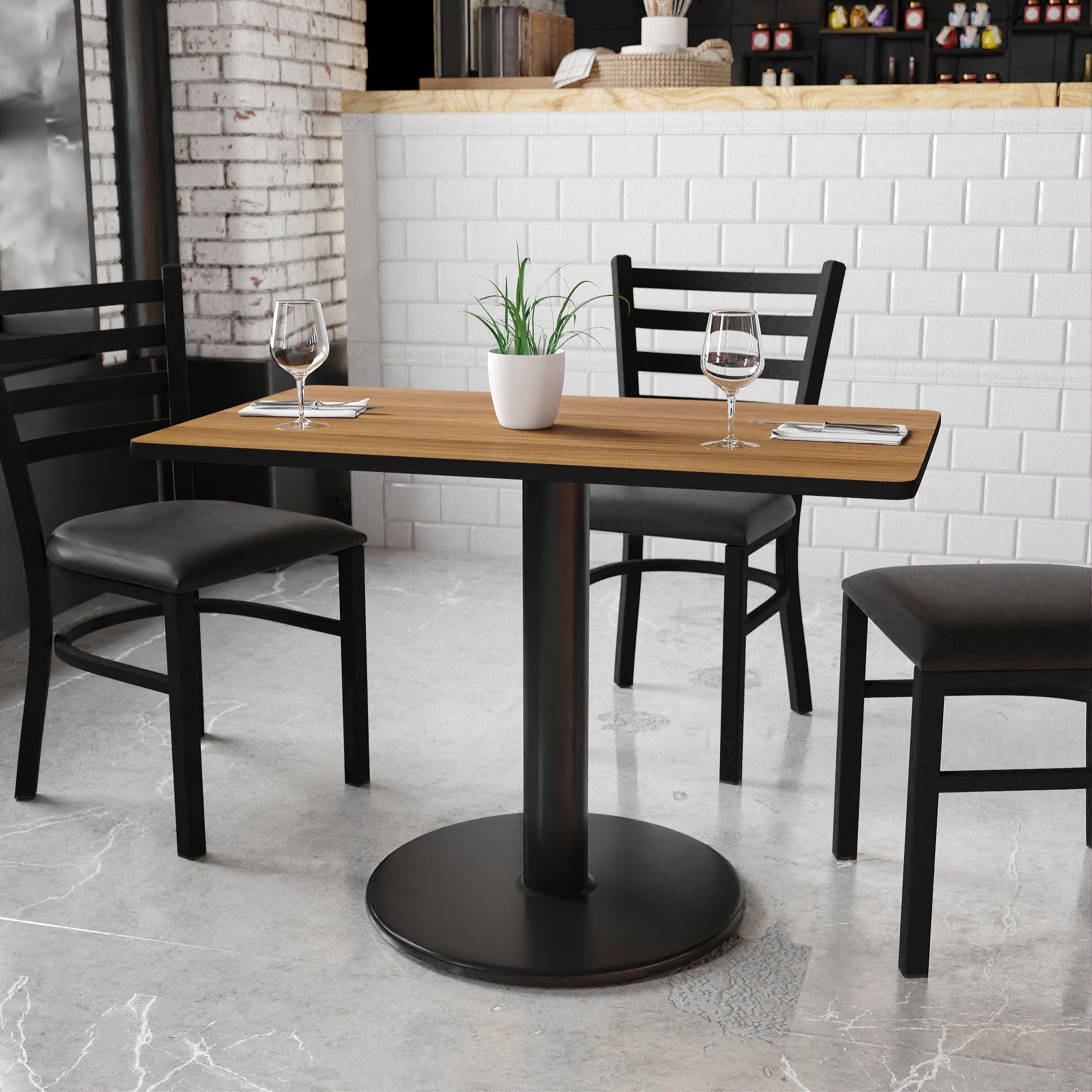 Graniss 24'' x 42'' Rectangular Walnut Laminate Table Top with 24'' Round Table Height Base
