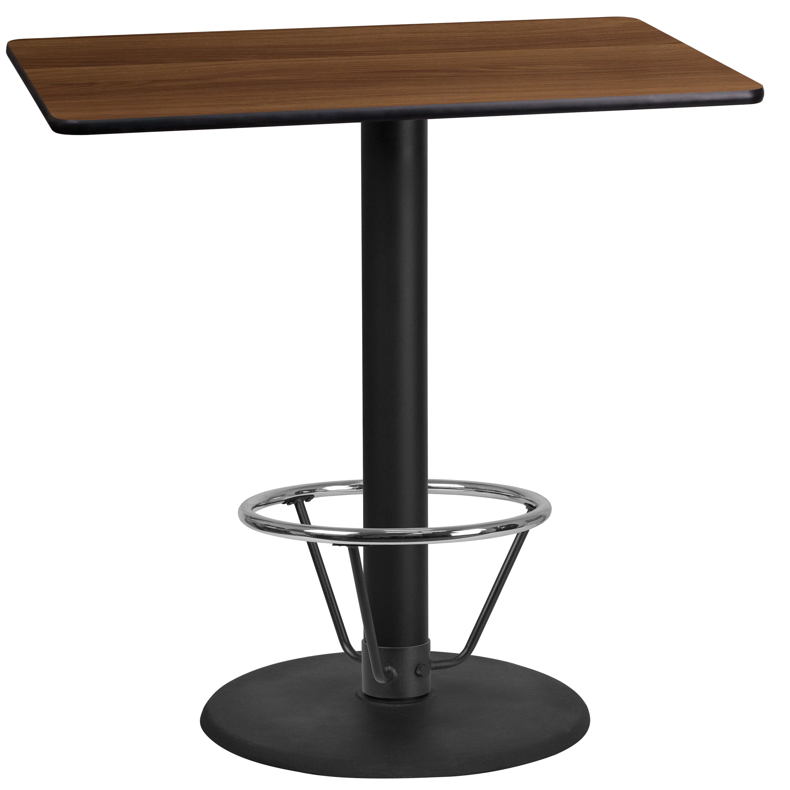 Stiles 24'' x 42'' Rectangular Walnut Laminate Table Top with 24'' Round Bar Height Table Base and Foot Ring