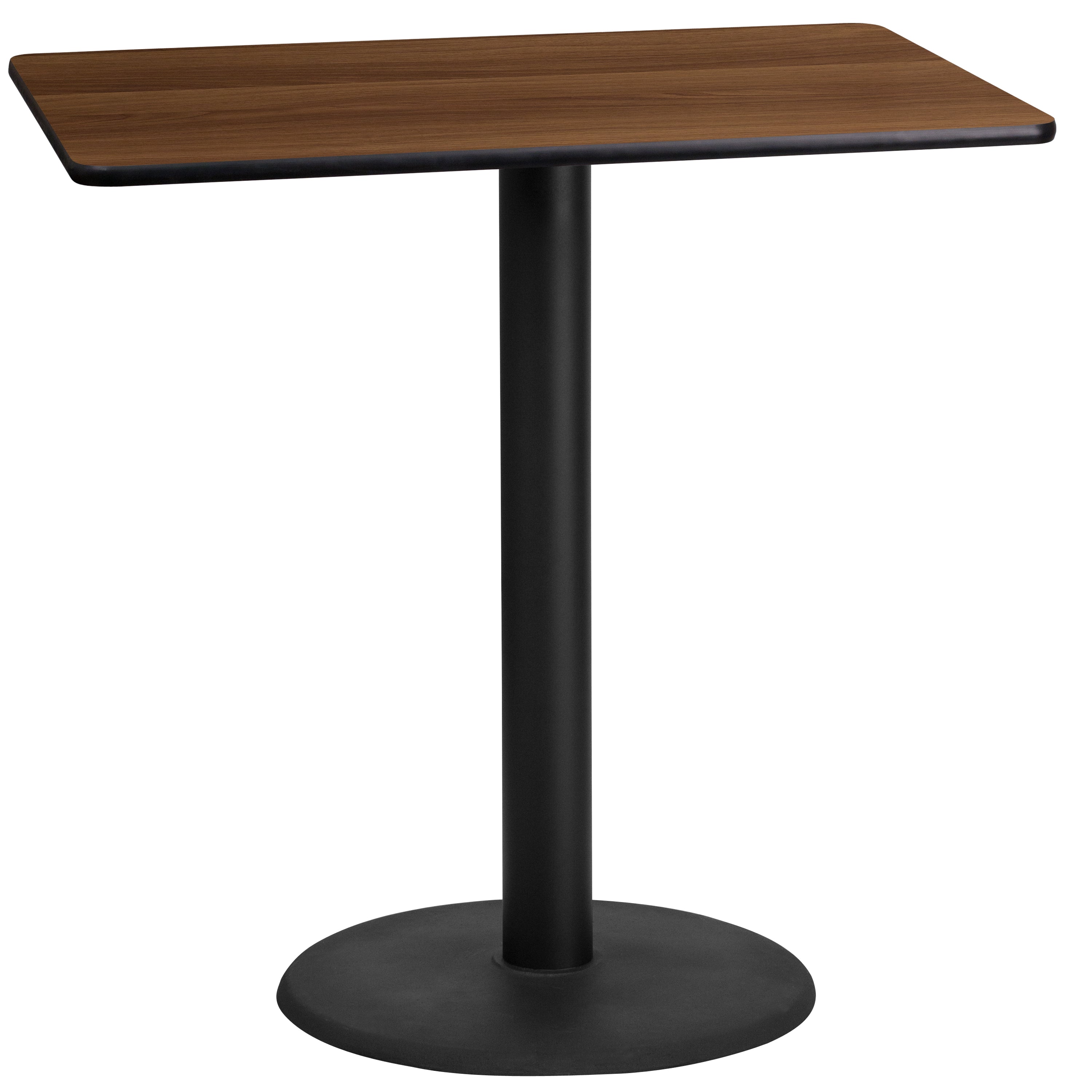 Stiles 24'' x 42'' Rectangular Walnut Laminate Table Top with 24'' Round Bar Height Table Base