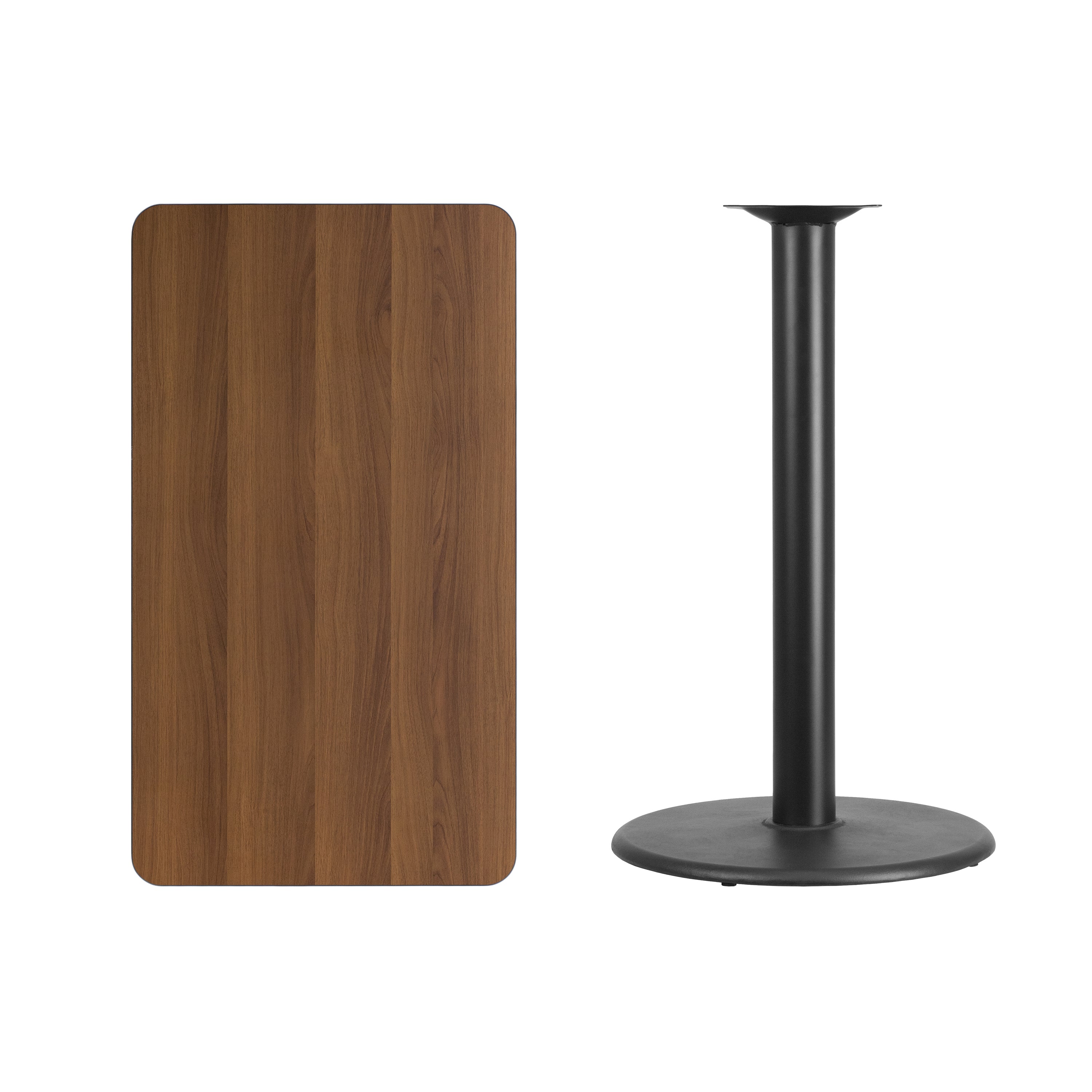 Stiles 24'' x 42'' Rectangular Walnut Laminate Table Top with 24'' Round Bar Height Table Base