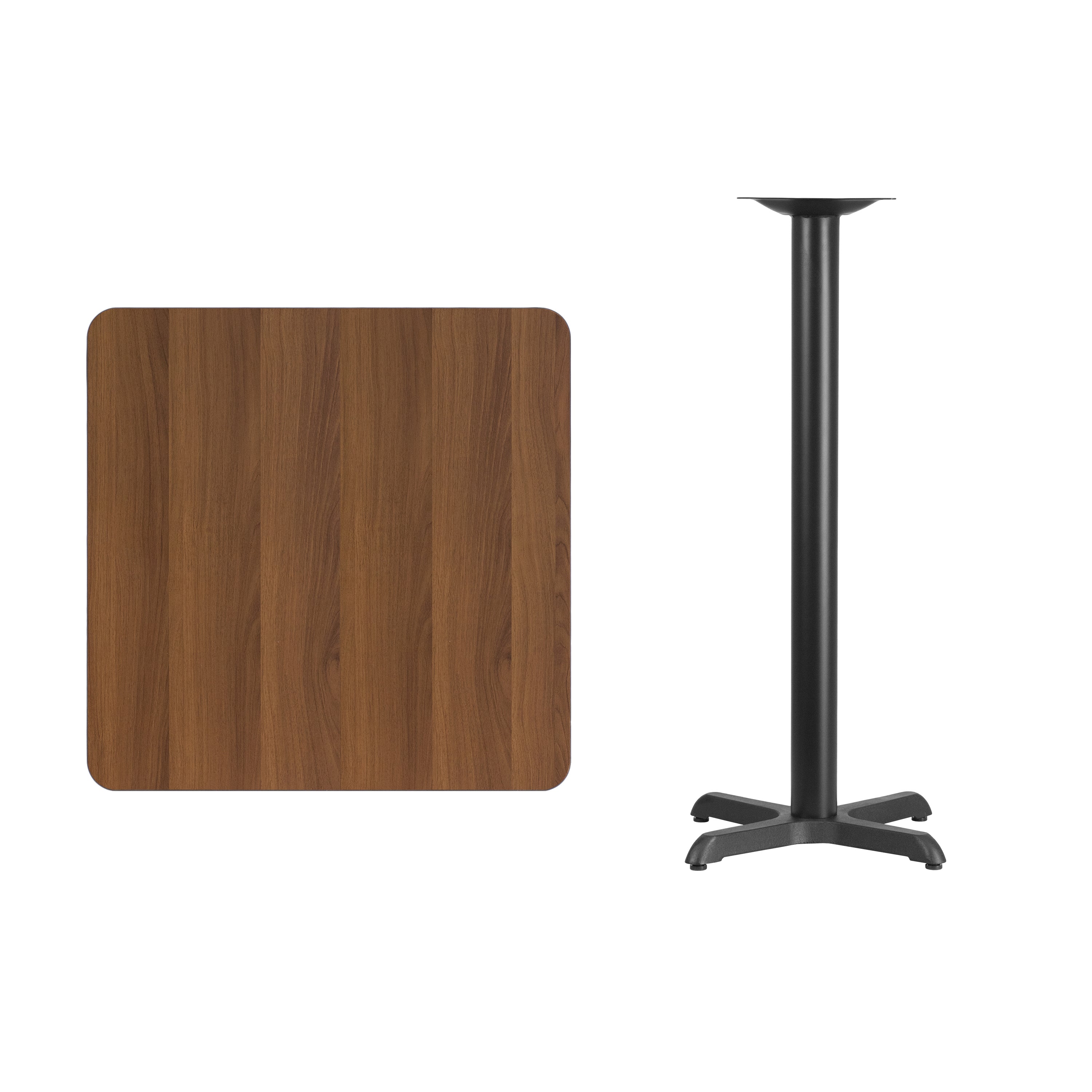 Stiles 30'' Square Walnut Laminate Table Top with 22'' x 22'' Bar Height Table Base