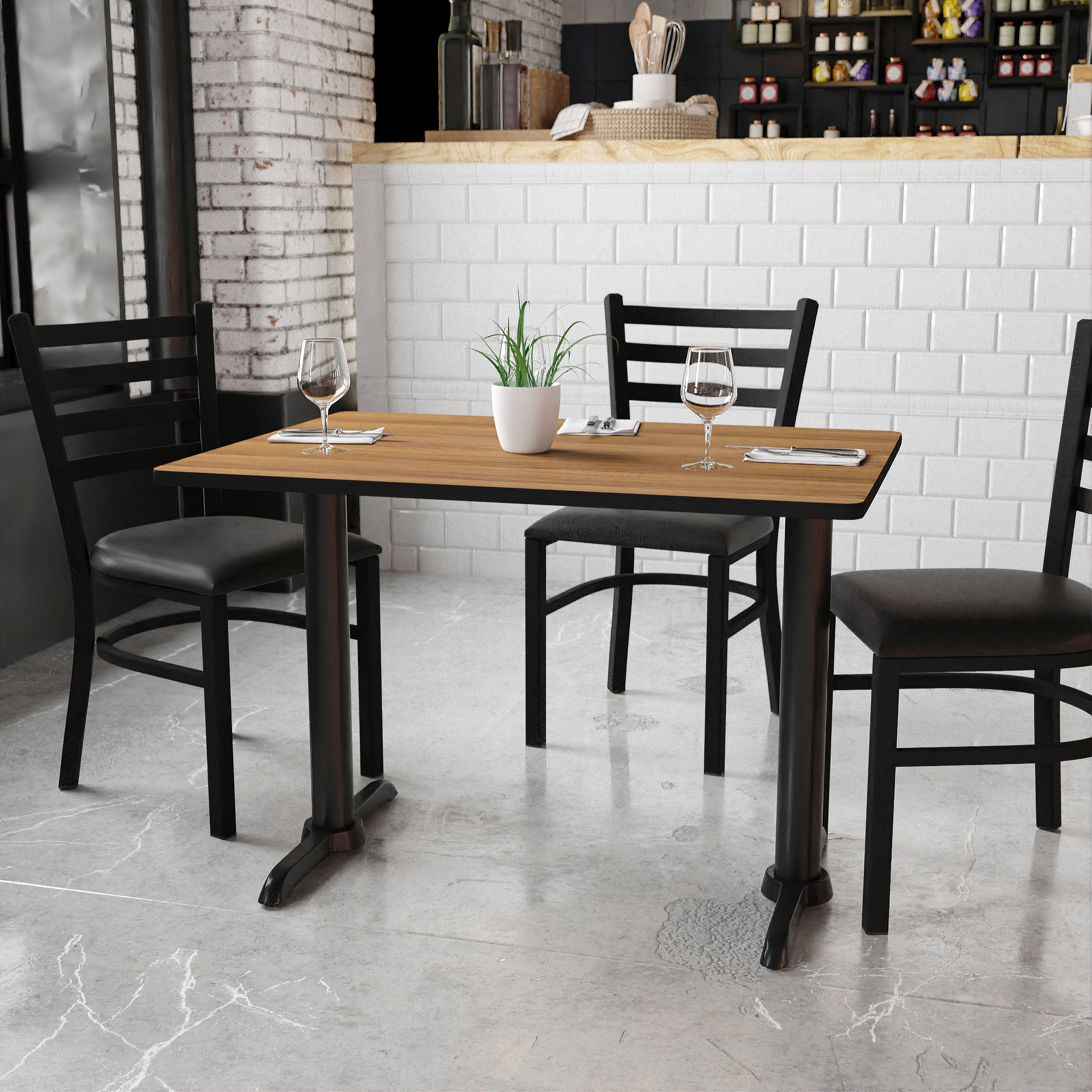 Graniss 30'' x 42'' Rectangular Walnut Laminate Table Top with 5'' x 22'' Table Height Bases