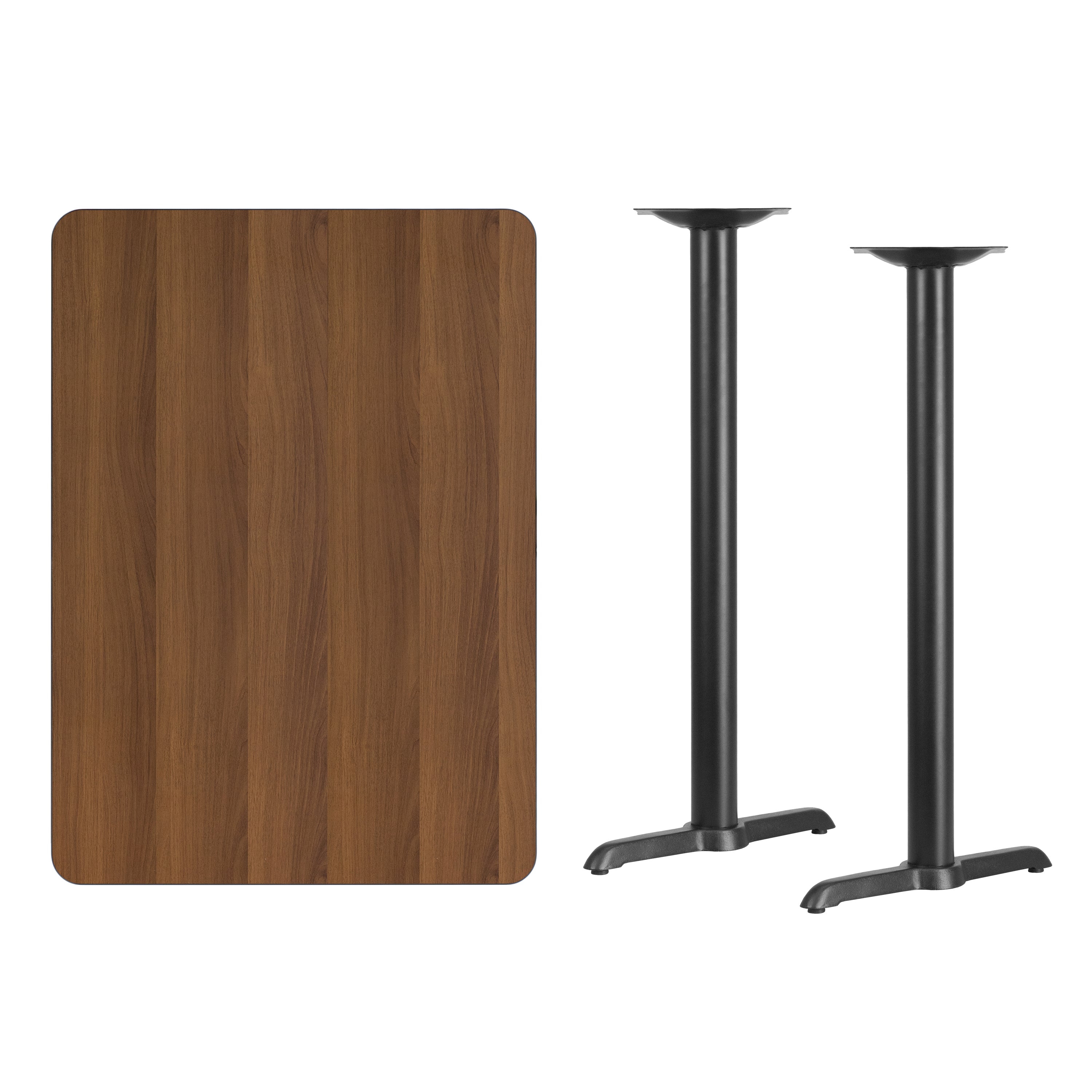 Stiles 30'' x 42'' Rectangular Walnut Laminate Table Top with 5'' x 22'' Bar Height Table Bases