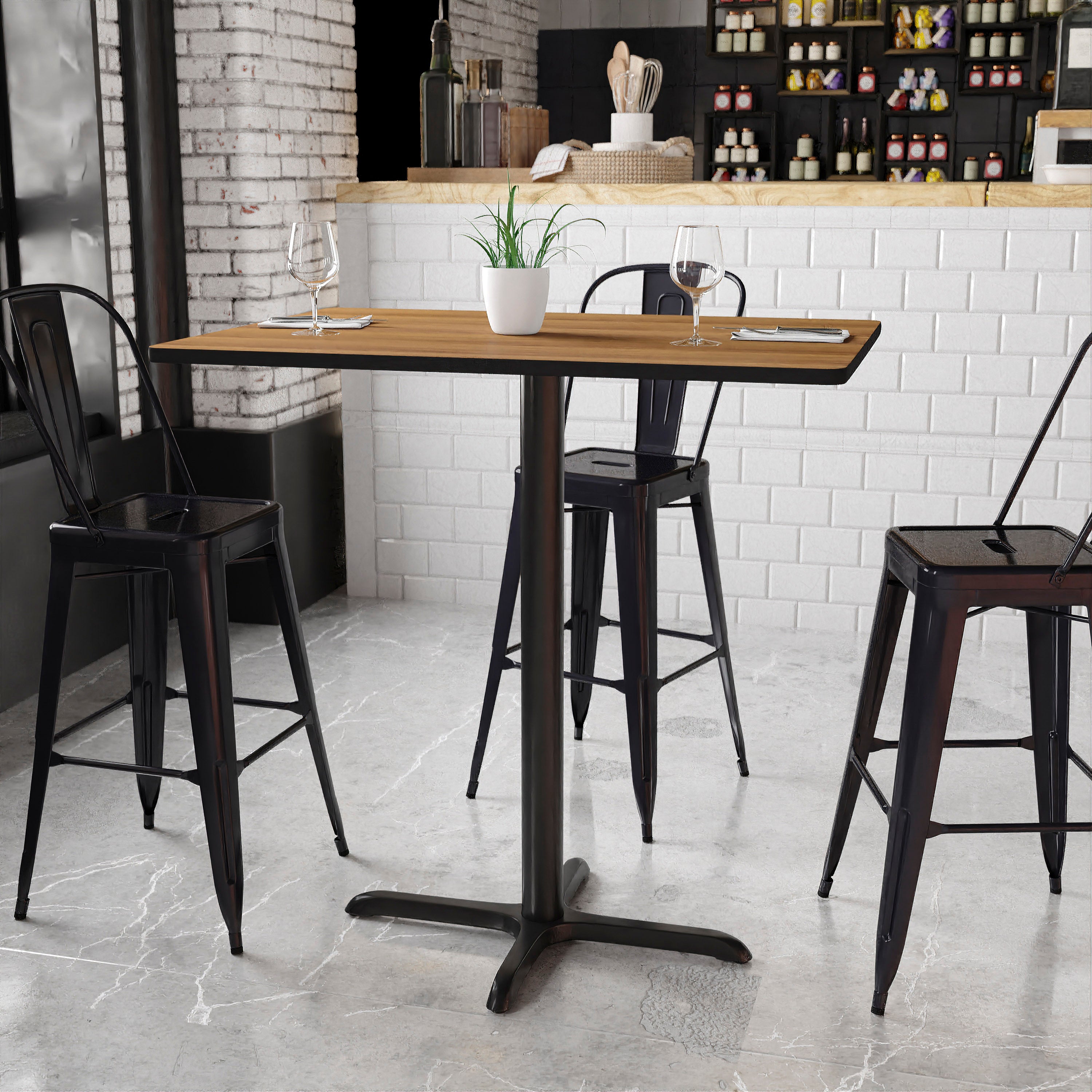 Stiles 30'' x 42'' Rectangular Walnut Laminate Table Top with 23.5'' x 29.5'' Bar Height Table Base