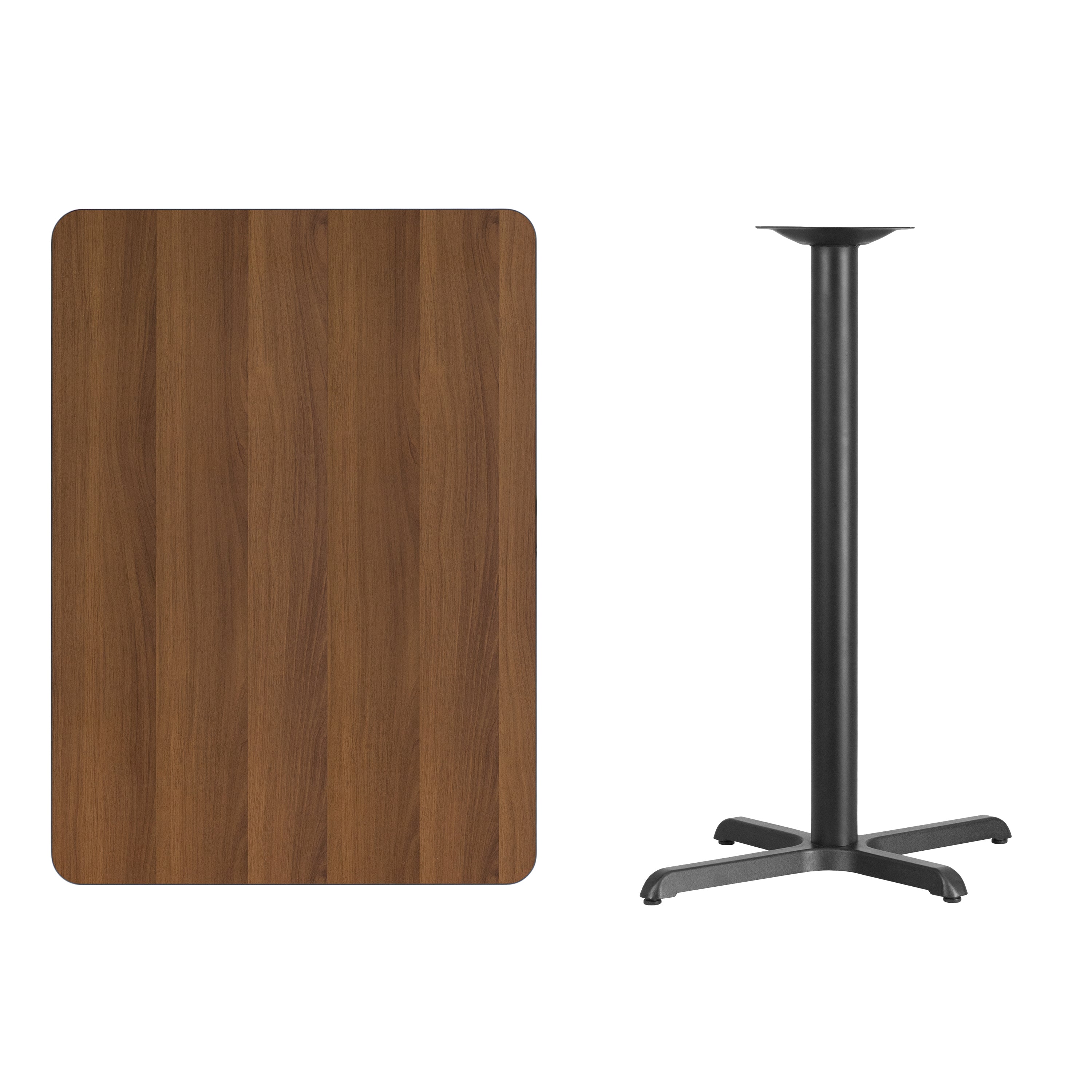 Stiles 30'' x 42'' Rectangular Walnut Laminate Table Top with 23.5'' x 29.5'' Bar Height Table Base