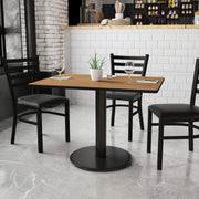 Graniss 30'' x 42'' Rectangular Walnut Laminate Table Top with 24'' Round Table Height Base