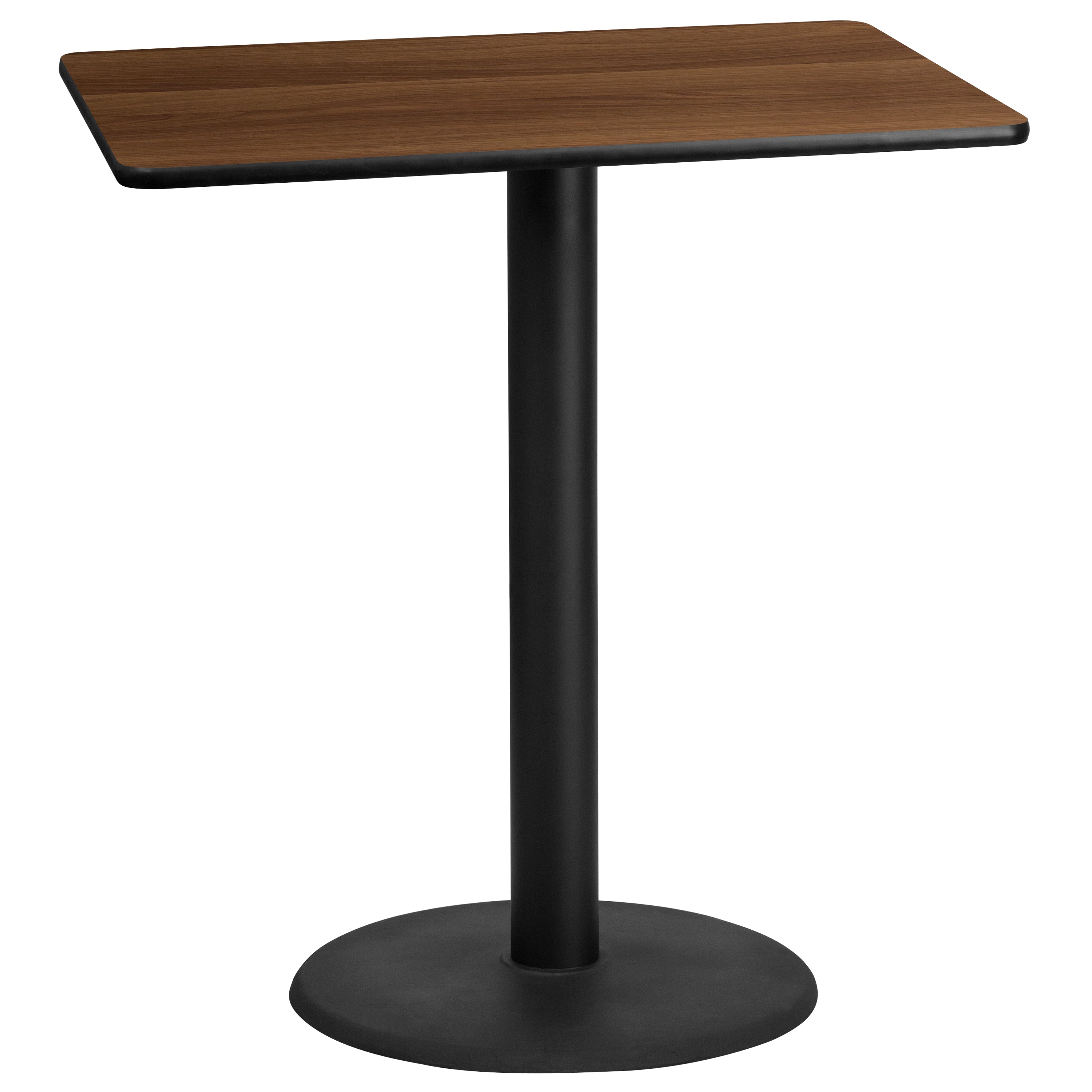 Stiles 30'' x 42'' Rectangular Walnut Laminate Table Top with 24'' Round Bar Height Table Base