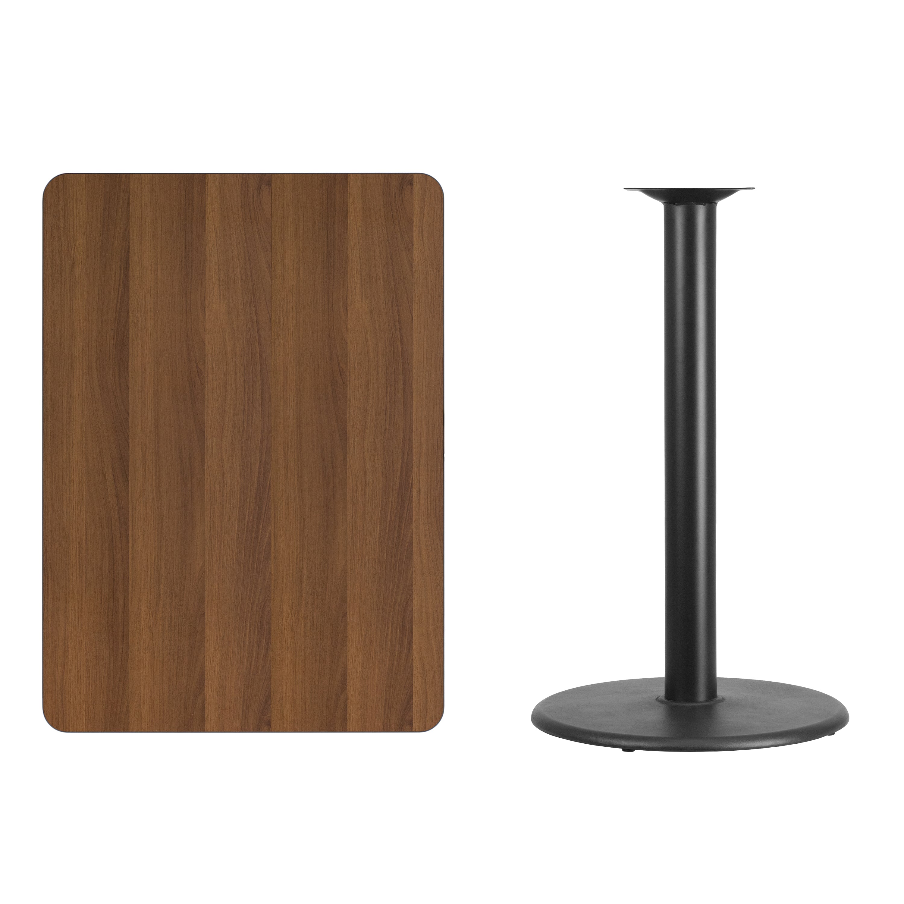 Stiles 30'' x 42'' Rectangular Walnut Laminate Table Top with 24'' Round Bar Height Table Base