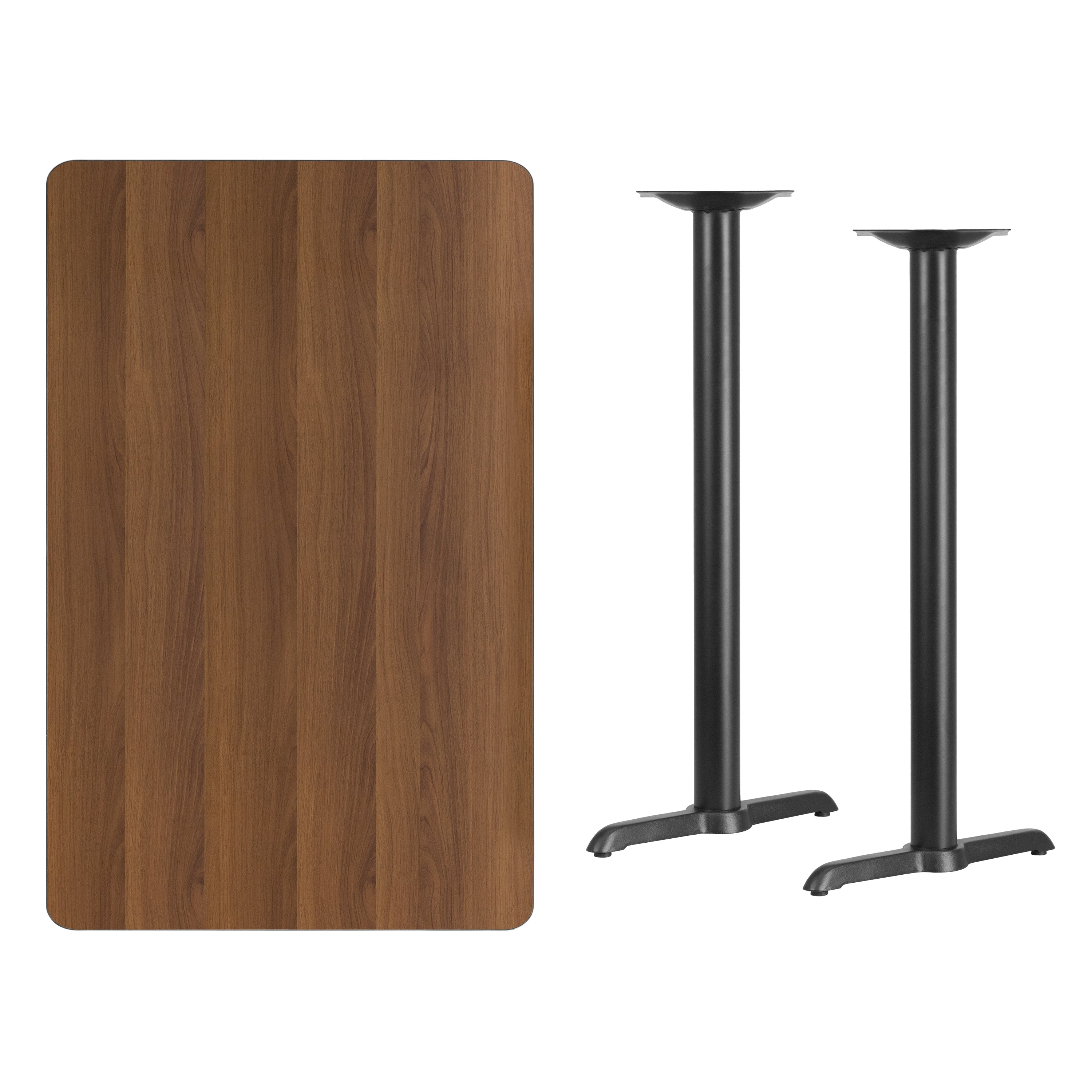 Stiles 30'' x 48'' Rectangular Walnut Laminate Table Top with 5'' x 22'' Bar Height Table Bases