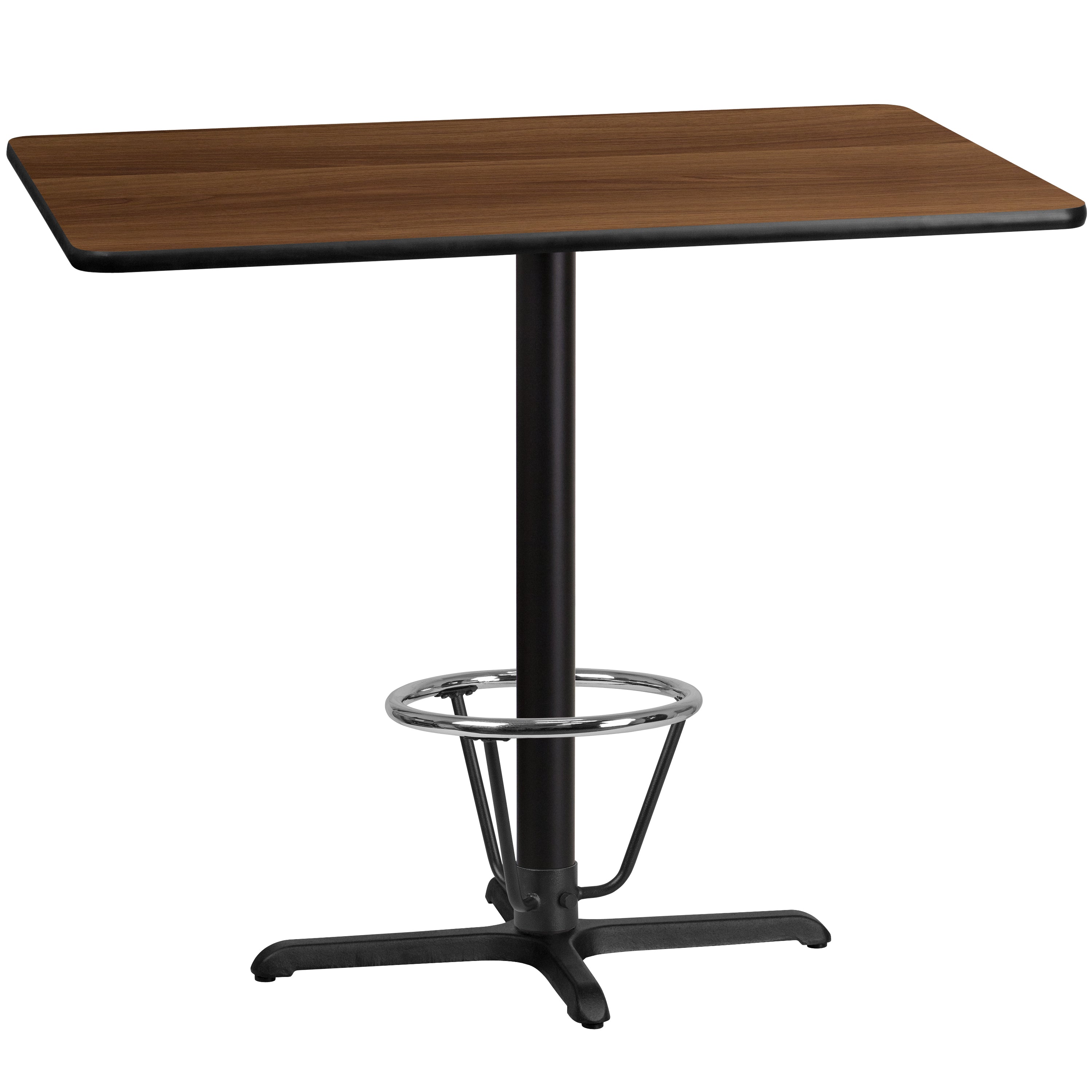 Stiles 30'' x 48'' Rectangular Walnut Laminate Table Top with 23.5'' x 29.5'' Bar Height Table Base and Foot Ring