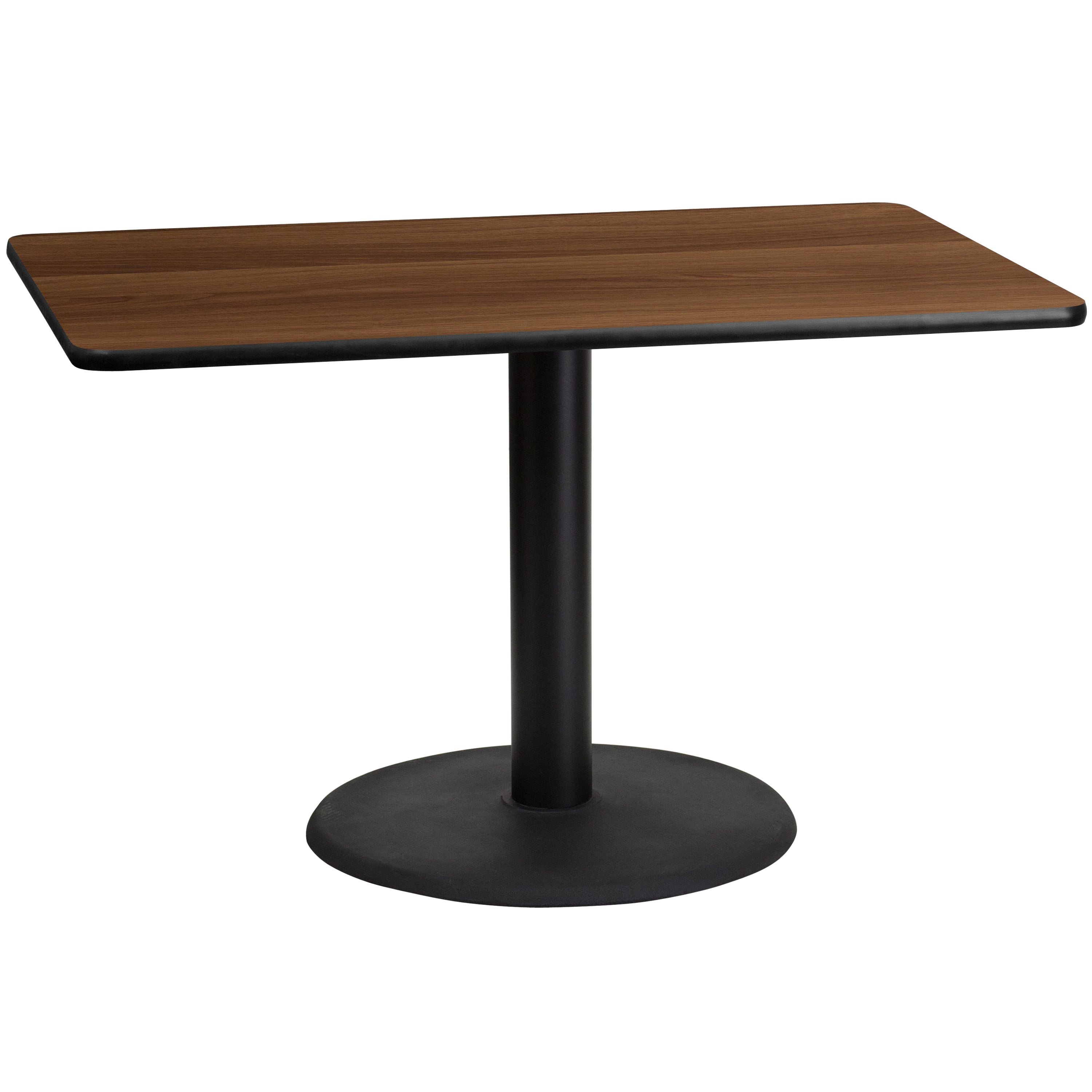 Graniss 30'' x 48'' Rectangular Walnut Laminate Table Top with 24'' Round Table Height Base