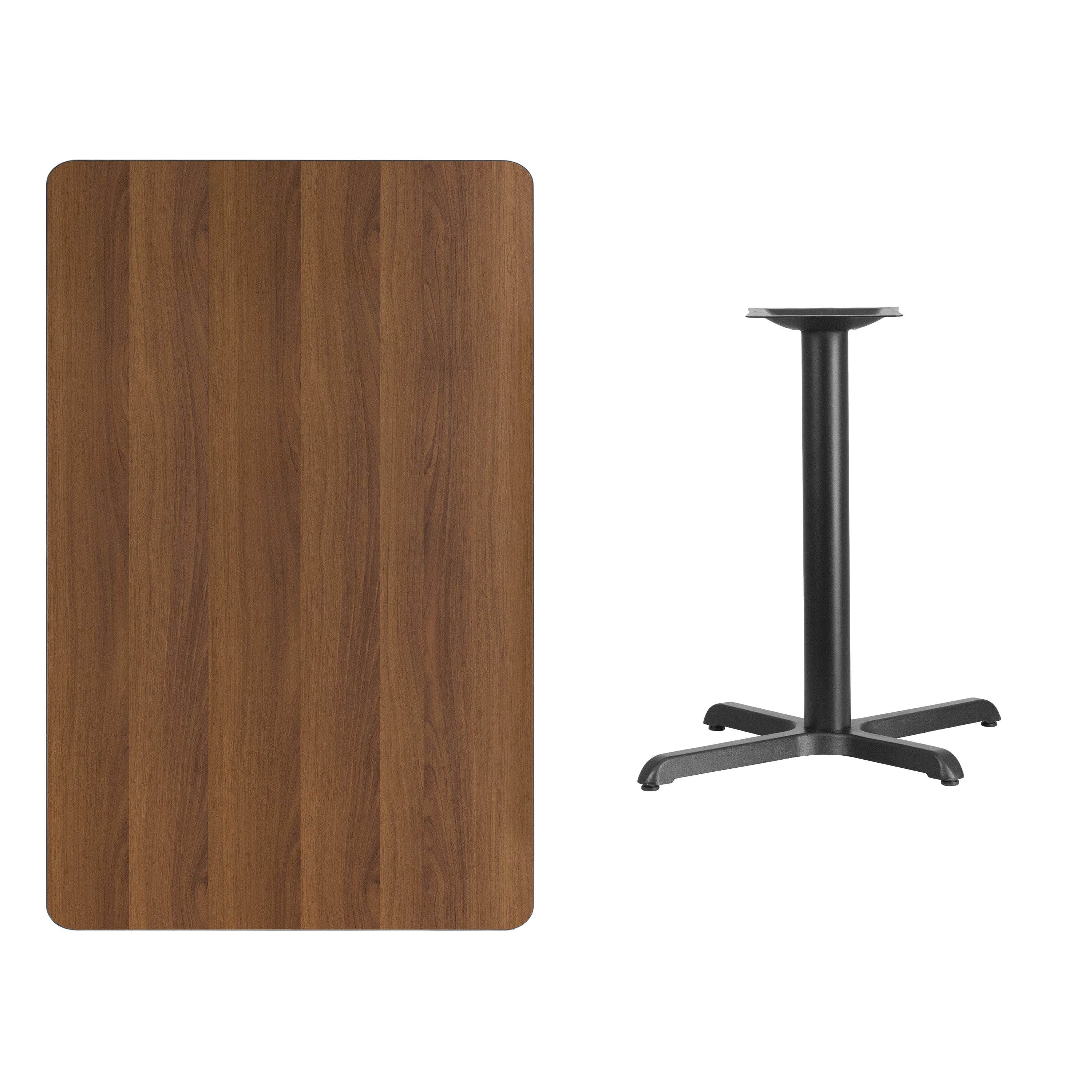Graniss 30'' x 48'' Rectangular Walnut Laminate Table Top with 24'' Round Table Height Base