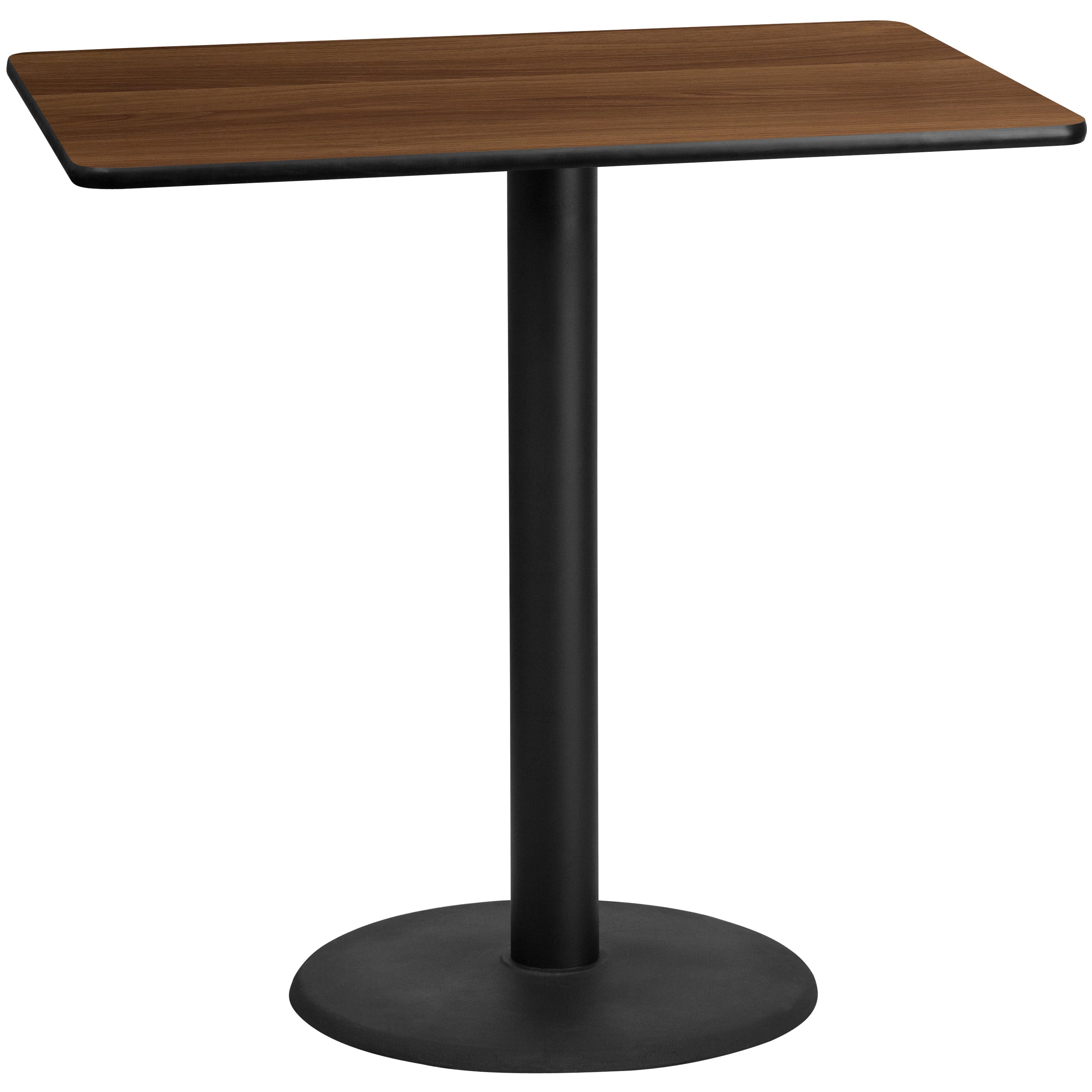 Stiles 30'' x 48'' Rectangular Walnut Laminate Table Top with 24'' Round Bar Height Table Base