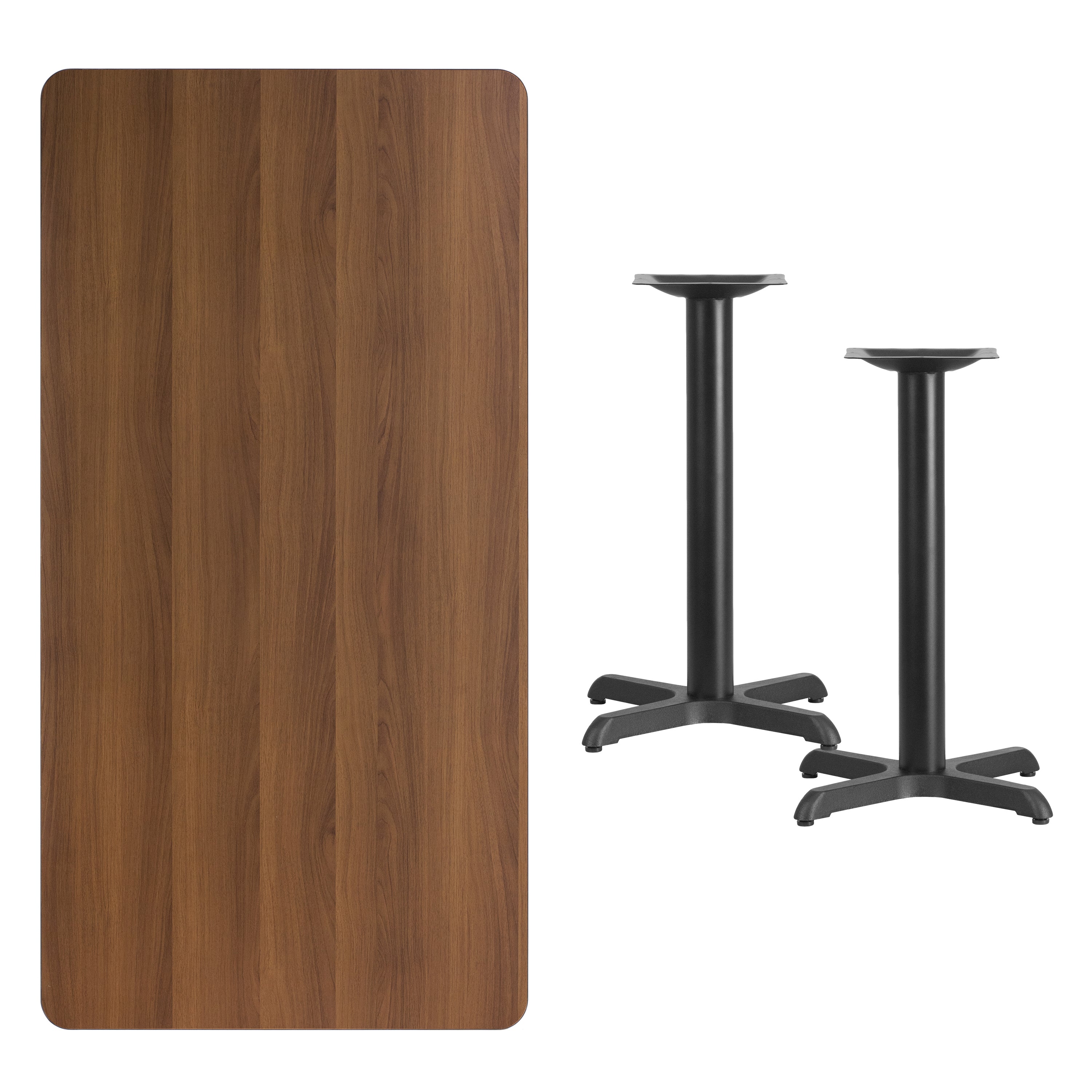 Graniss 30'' x 60'' Rectangular Walnut Laminate Table Top with 22'' x 22'' Table Height Bases
