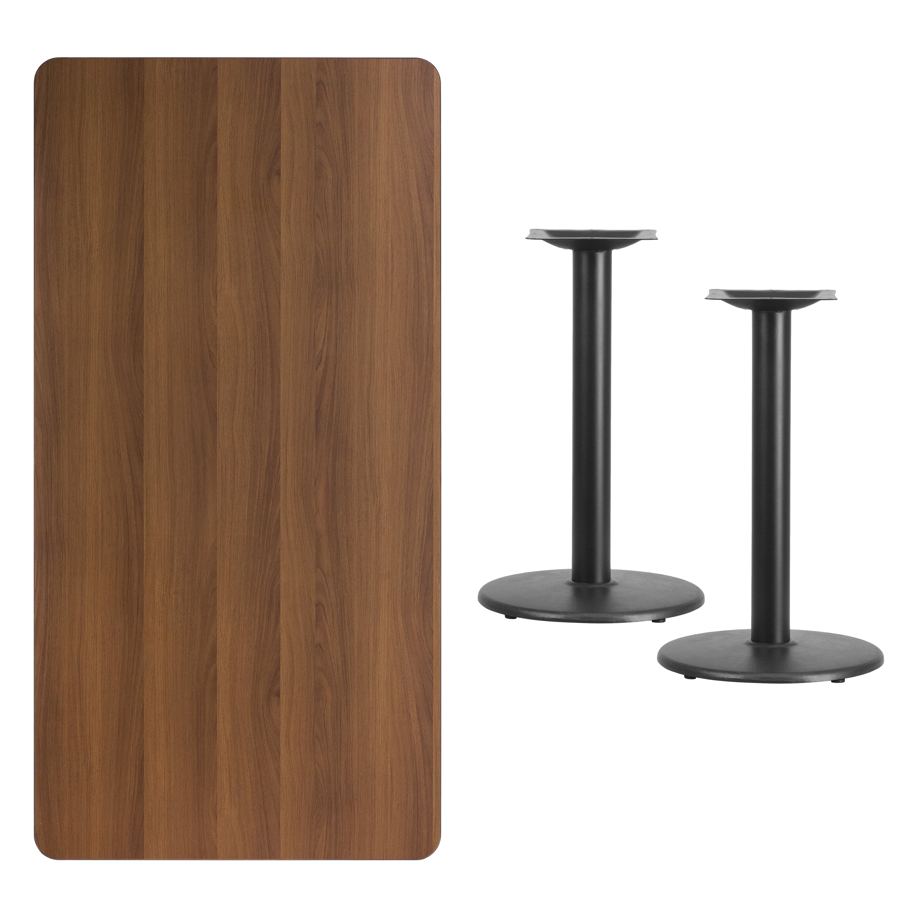 Graniss 30'' x 60'' Rectangular Walnut Laminate Table Top with 18'' Round Table Height Bases