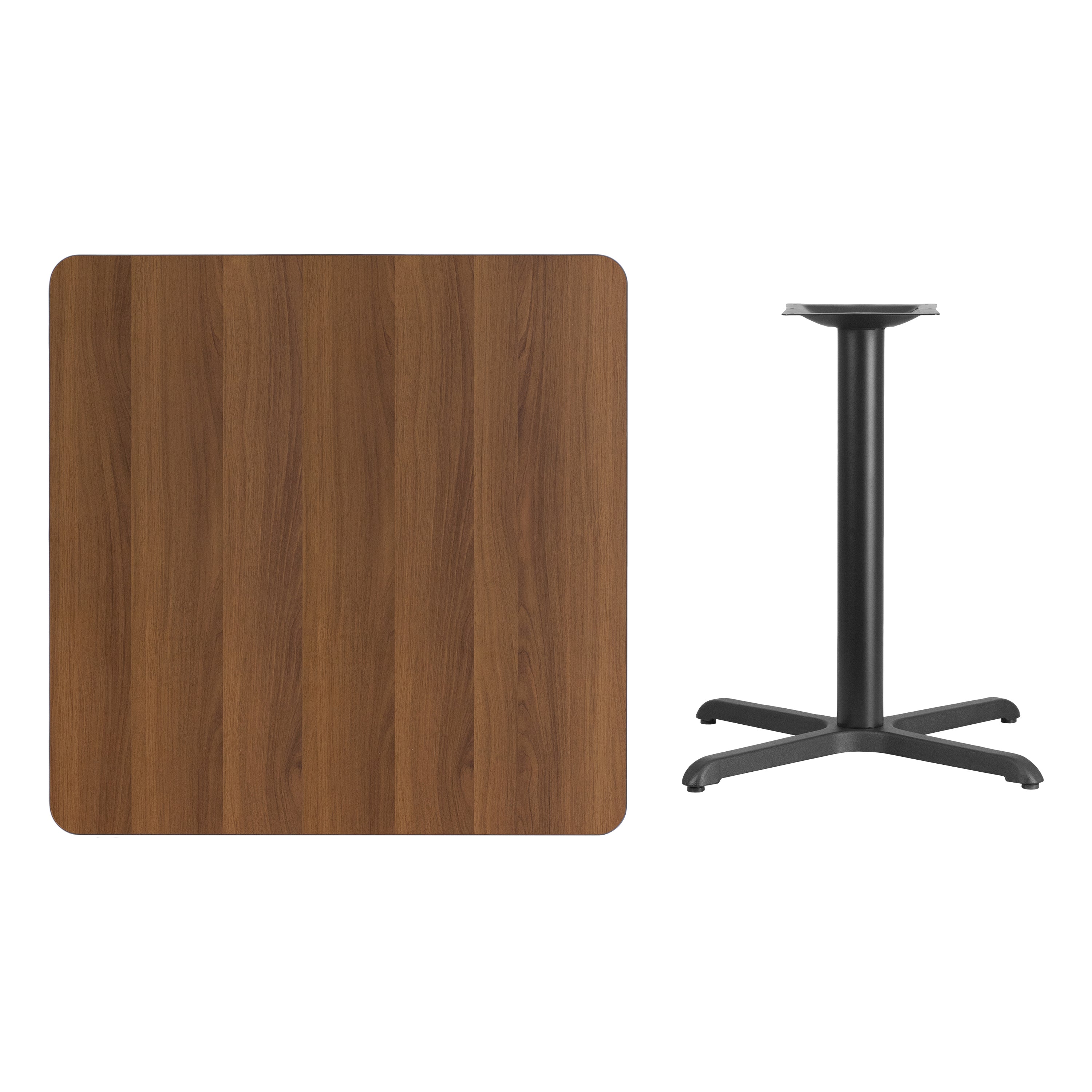Graniss 36'' Square Walnut Laminate Table Top with 30'' x 30'' Table Height Base