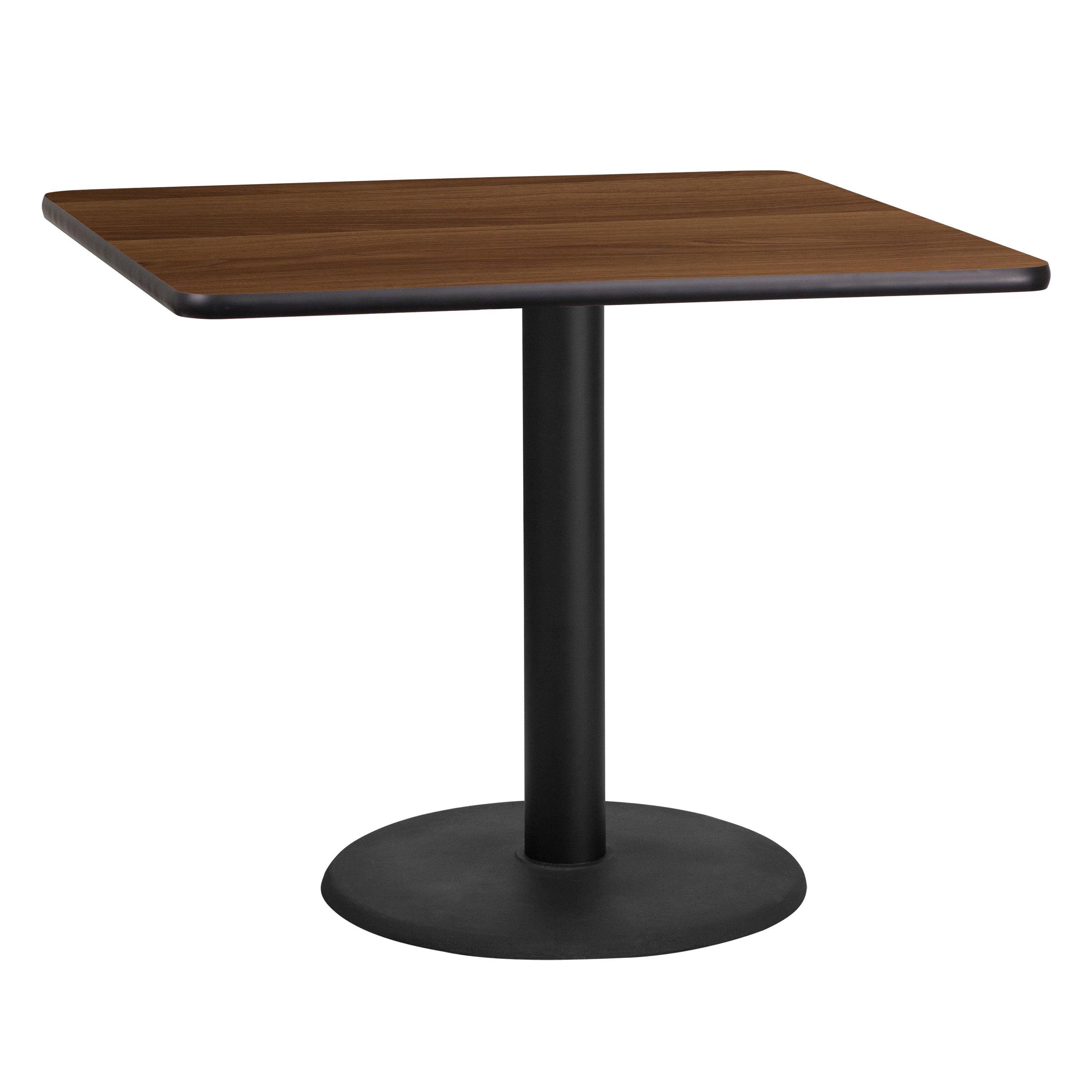 Graniss 36'' Square Walnut Laminate Table Top with 24'' Round Table Height Base