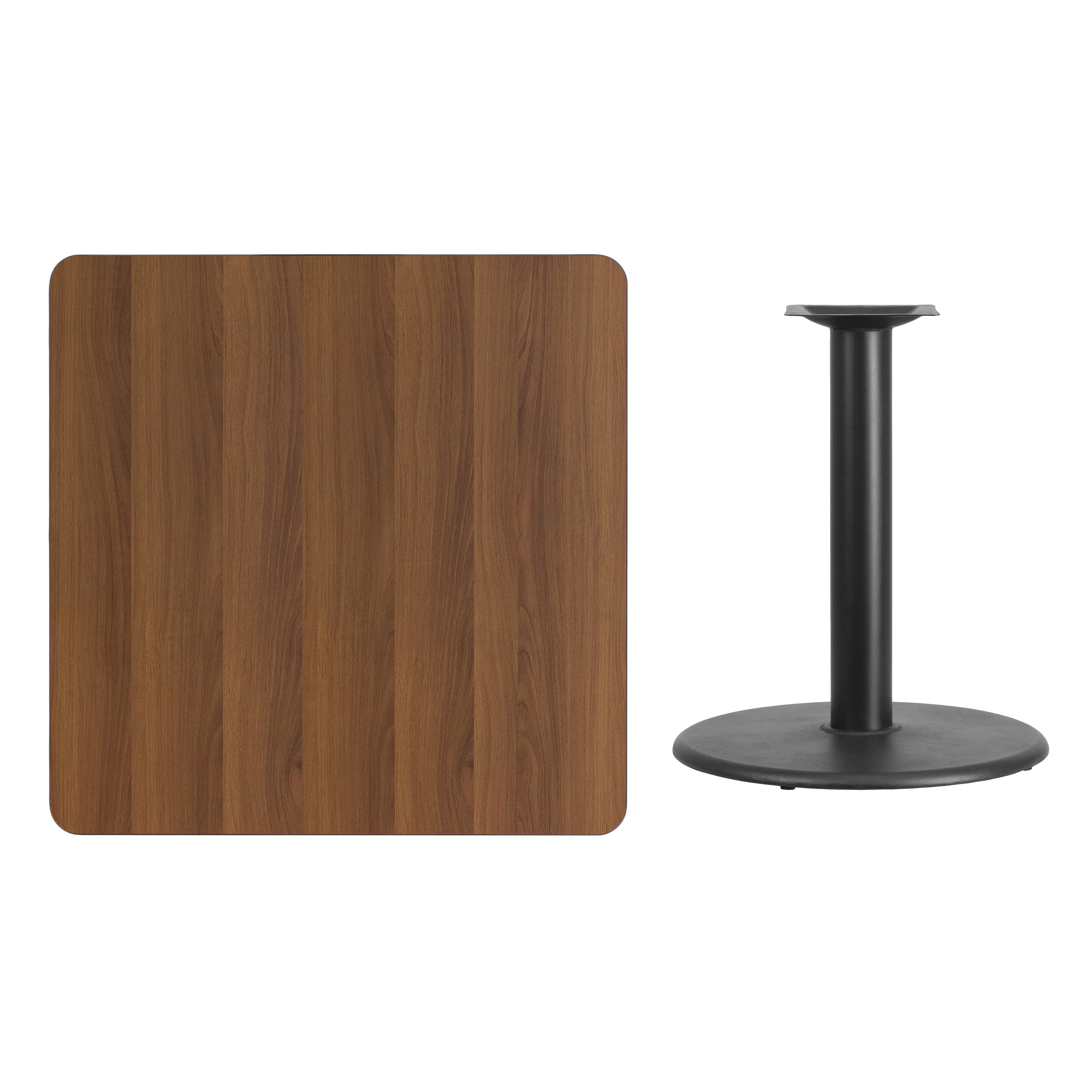Graniss 36'' Square Walnut Laminate Table Top with 24'' Round Table Height Base