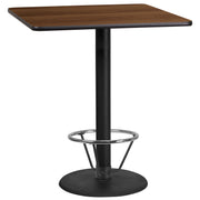 Stiles 36'' Square Walnut Laminate Table Top with 24'' Round Bar Height Table Base and Foot Ring