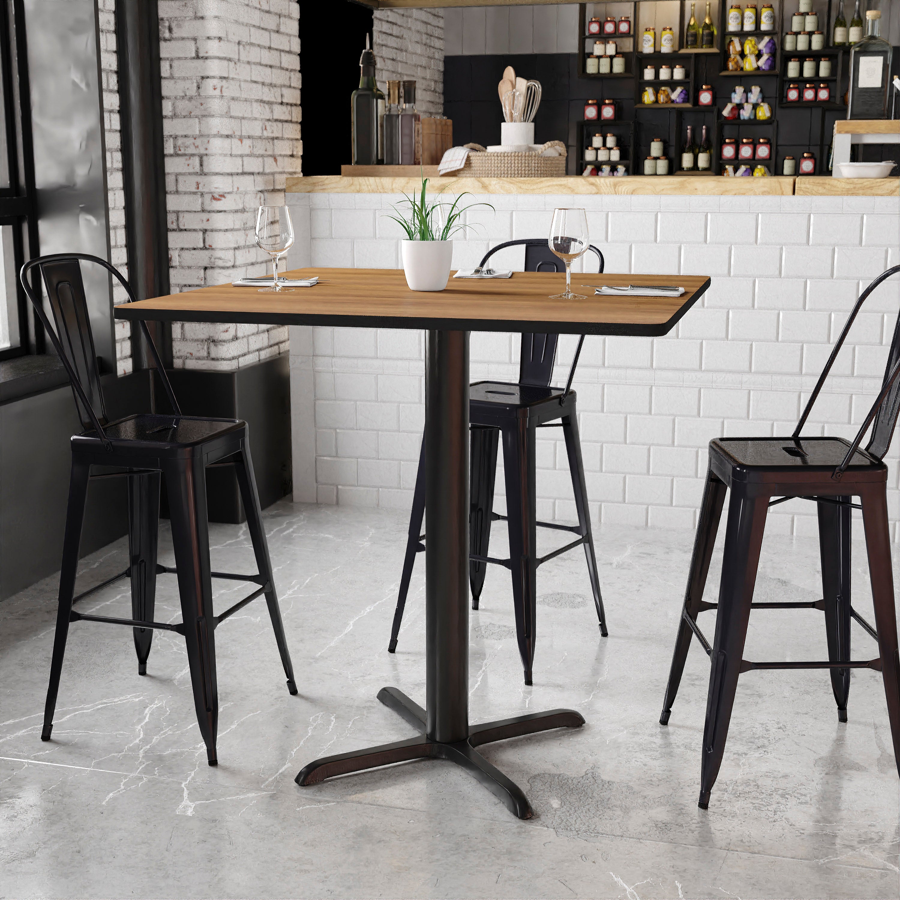 Stiles 42'' Square Walnut Laminate Table Top with 33'' x 33'' Bar Height Table Base