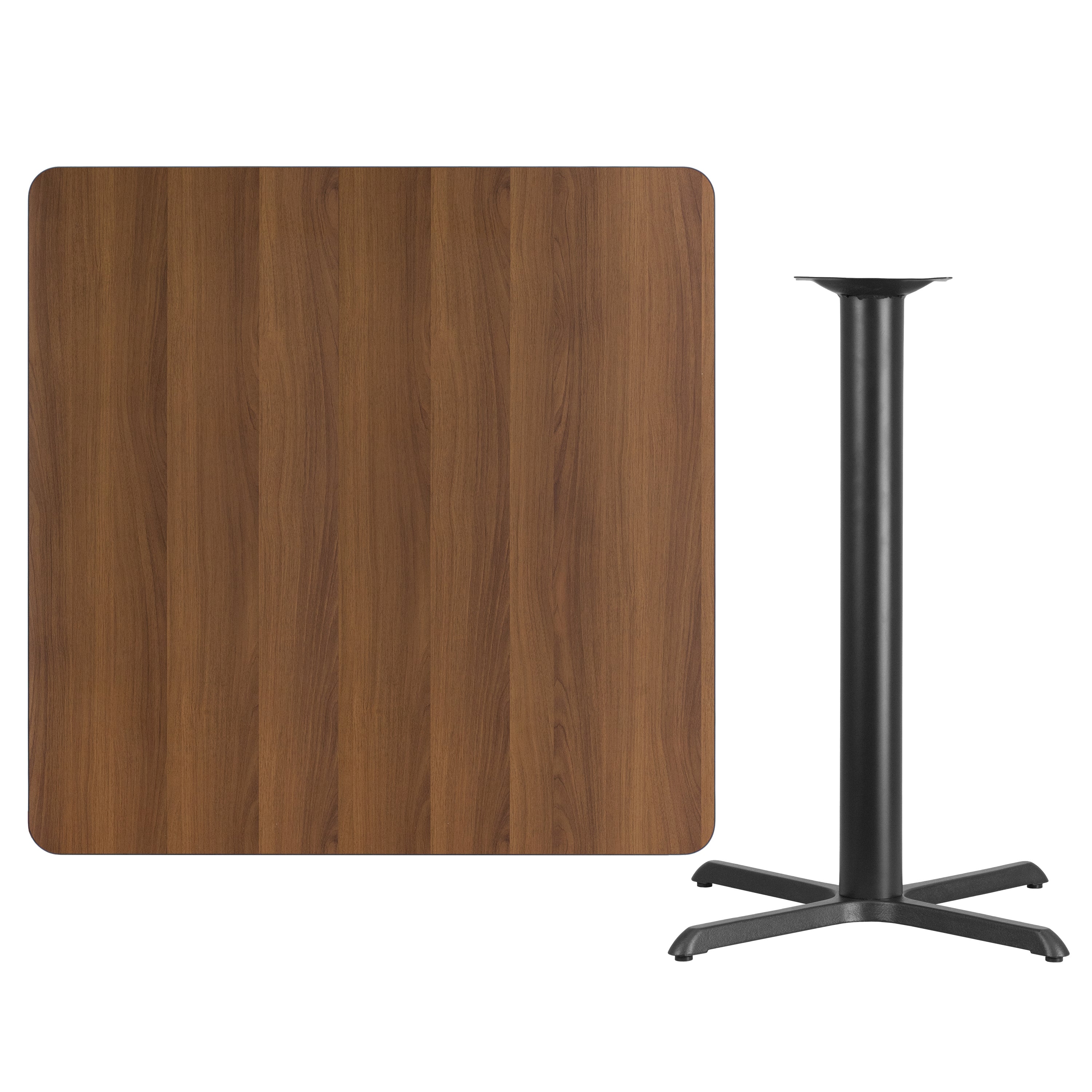 Stiles 42'' Square Walnut Laminate Table Top with 33'' x 33'' Bar Height Table Base