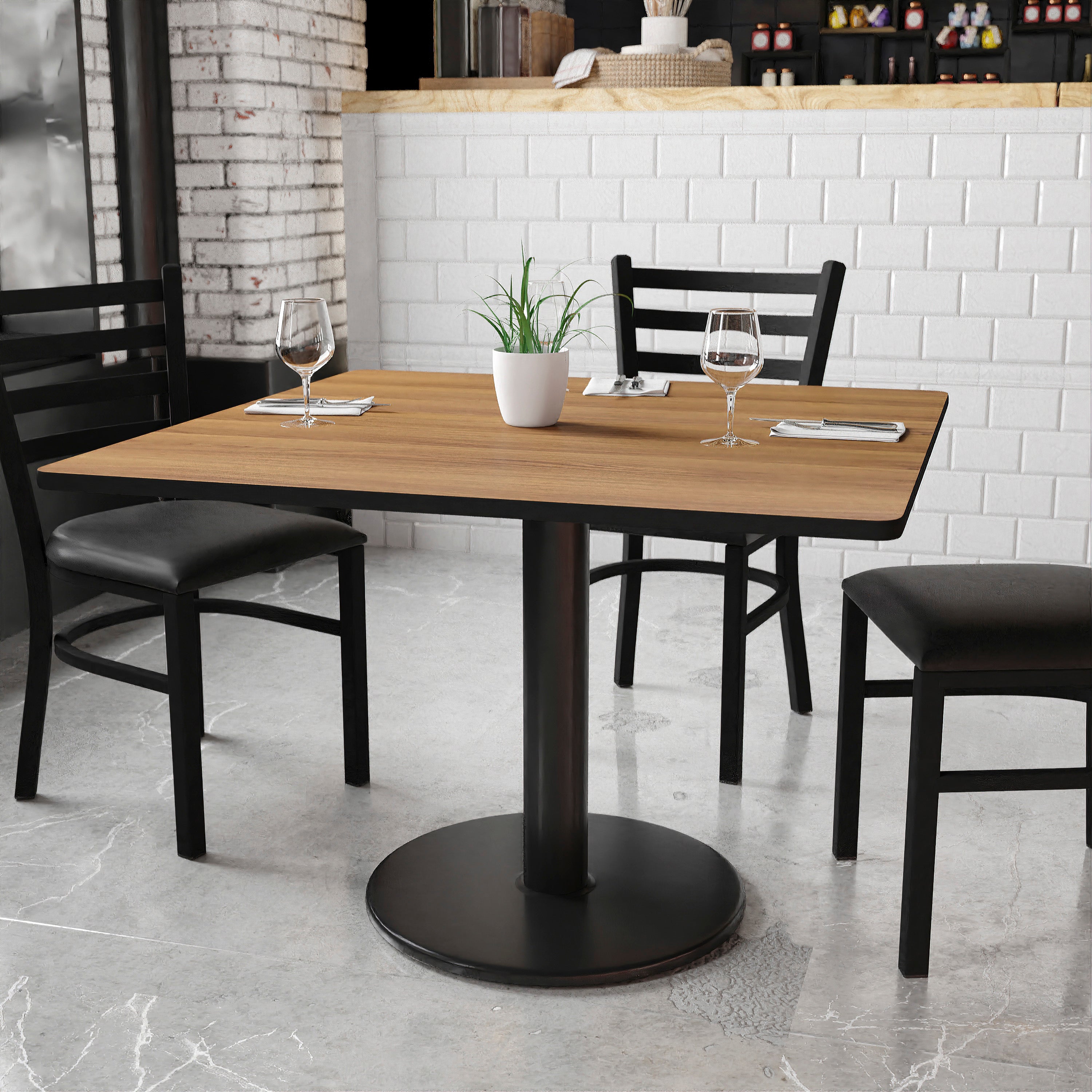 Graniss 42'' Square Walnut Laminate Table Top with 24'' Round Table Height Base