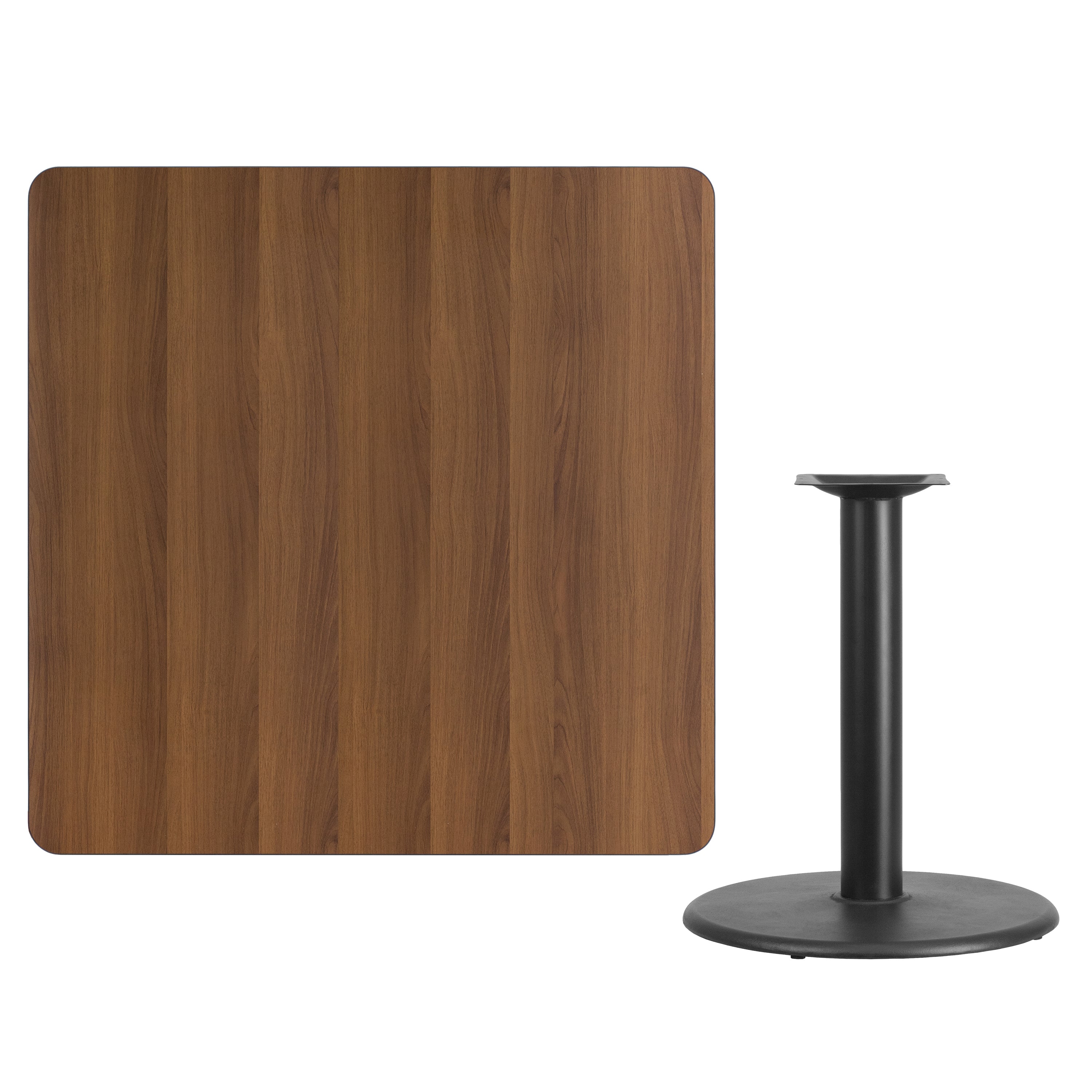 Graniss 42'' Square Walnut Laminate Table Top with 24'' Round Table Height Base
