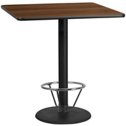 Stiles 42'' Square Walnut Laminate Table Top with 24'' Round Bar Height Table Base and Foot Ring