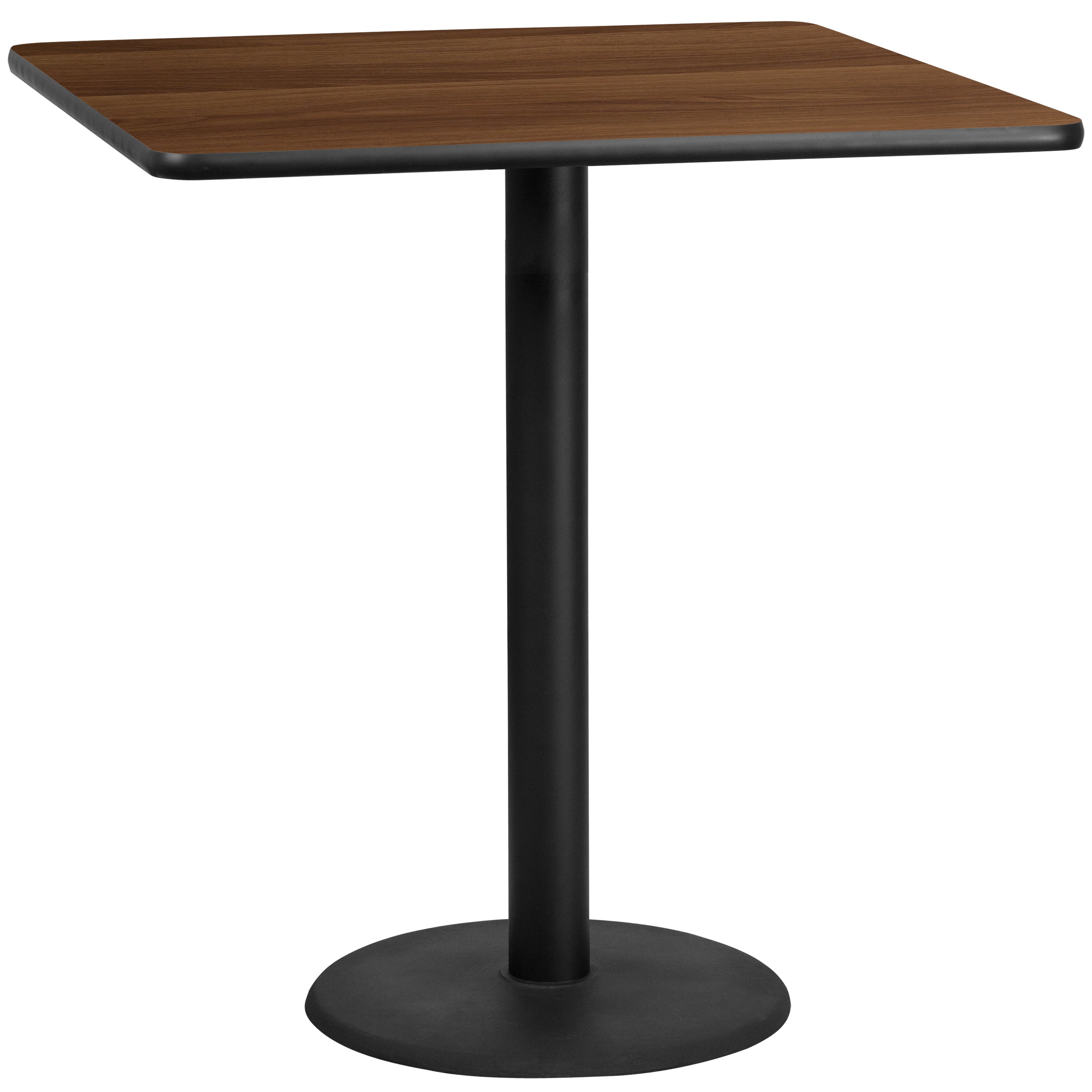 Stiles 42'' Square Walnut Laminate Table Top with 24'' Round Bar Height Table Base