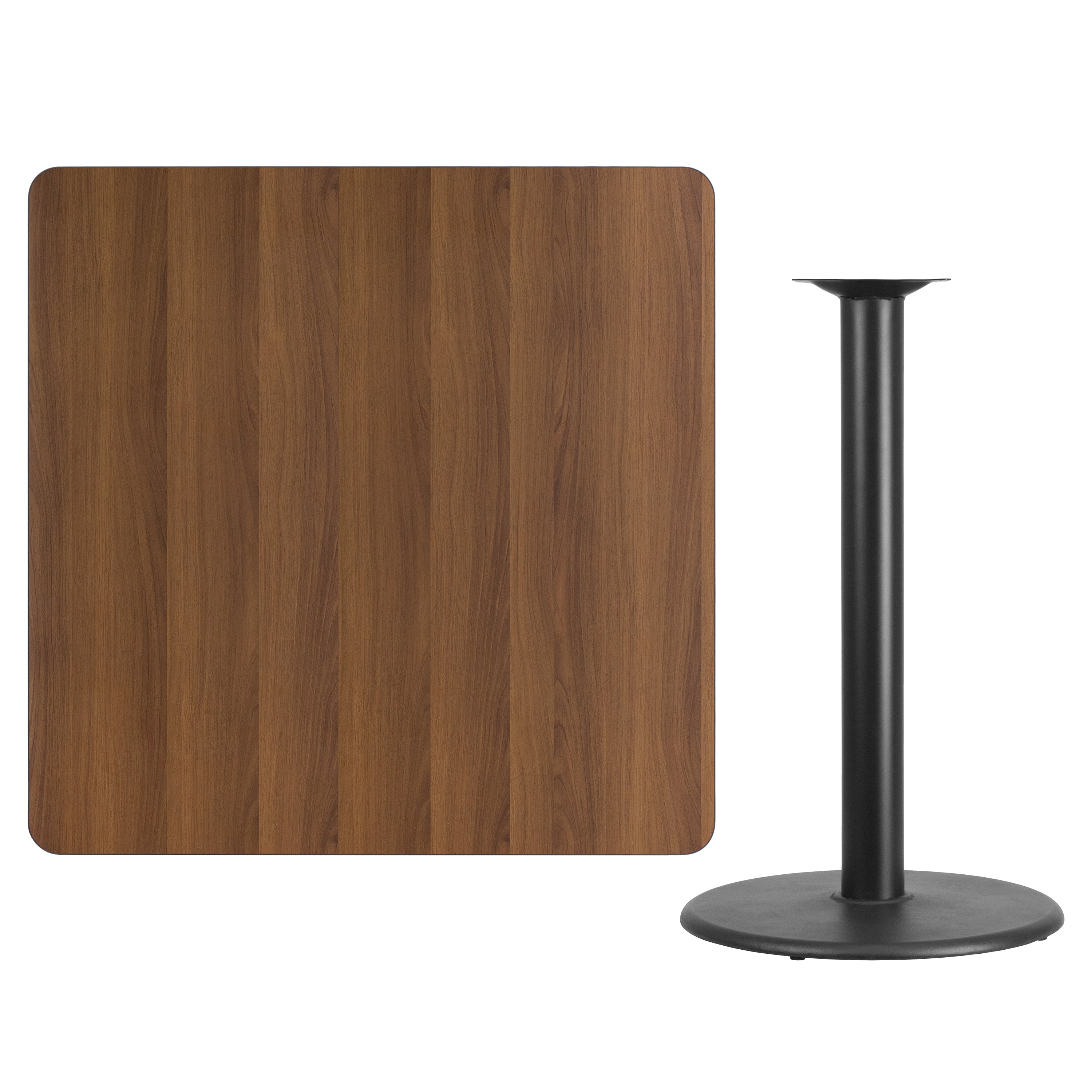 Stiles 42'' Square Walnut Laminate Table Top with 24'' Round Bar Height Table Base