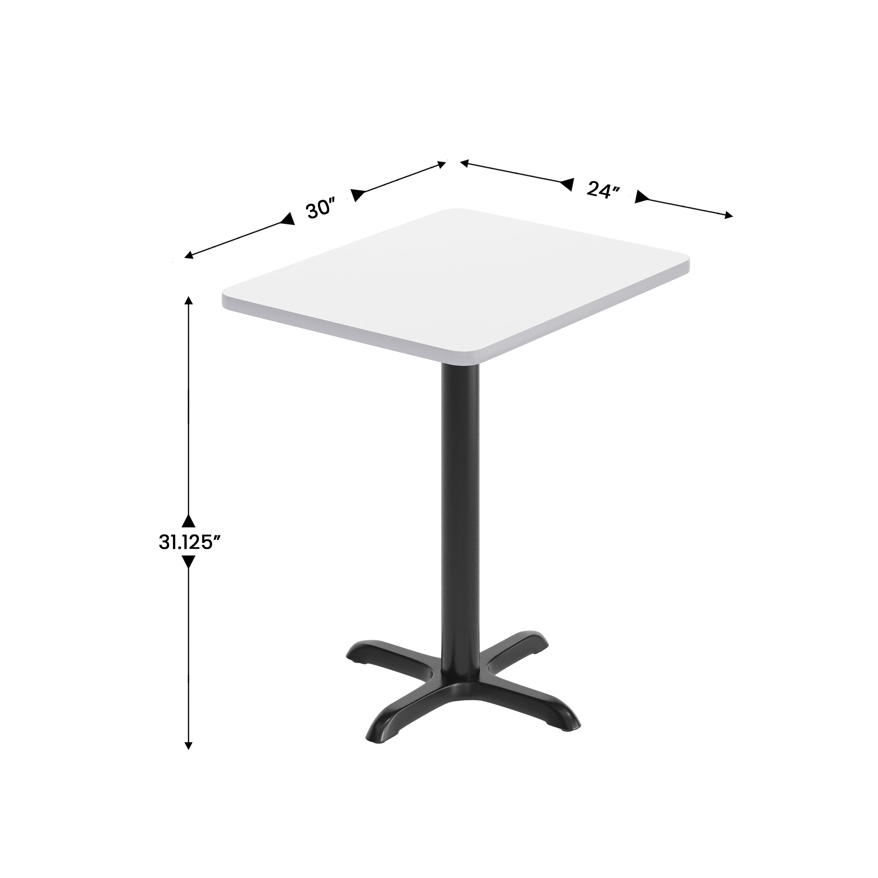 Graniss 24'' x 30'' White Rectangular Laminate Table Top with Black 22 x 22 "X" Style Table Height Base