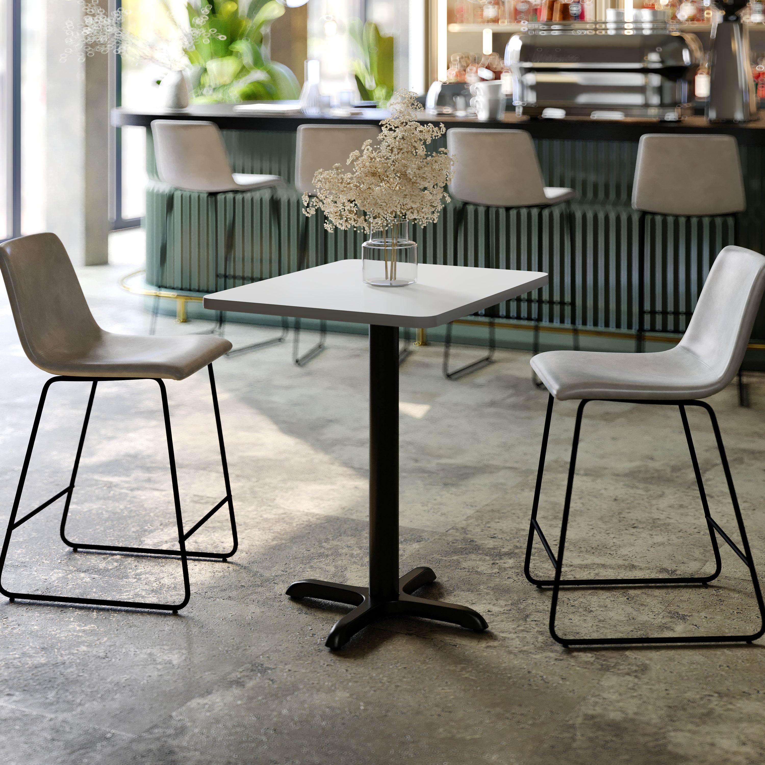 Graniss 24'' x 30'' White Rectangular Laminate Table Top with Black 22 x 22 "X" Style Table Height Base