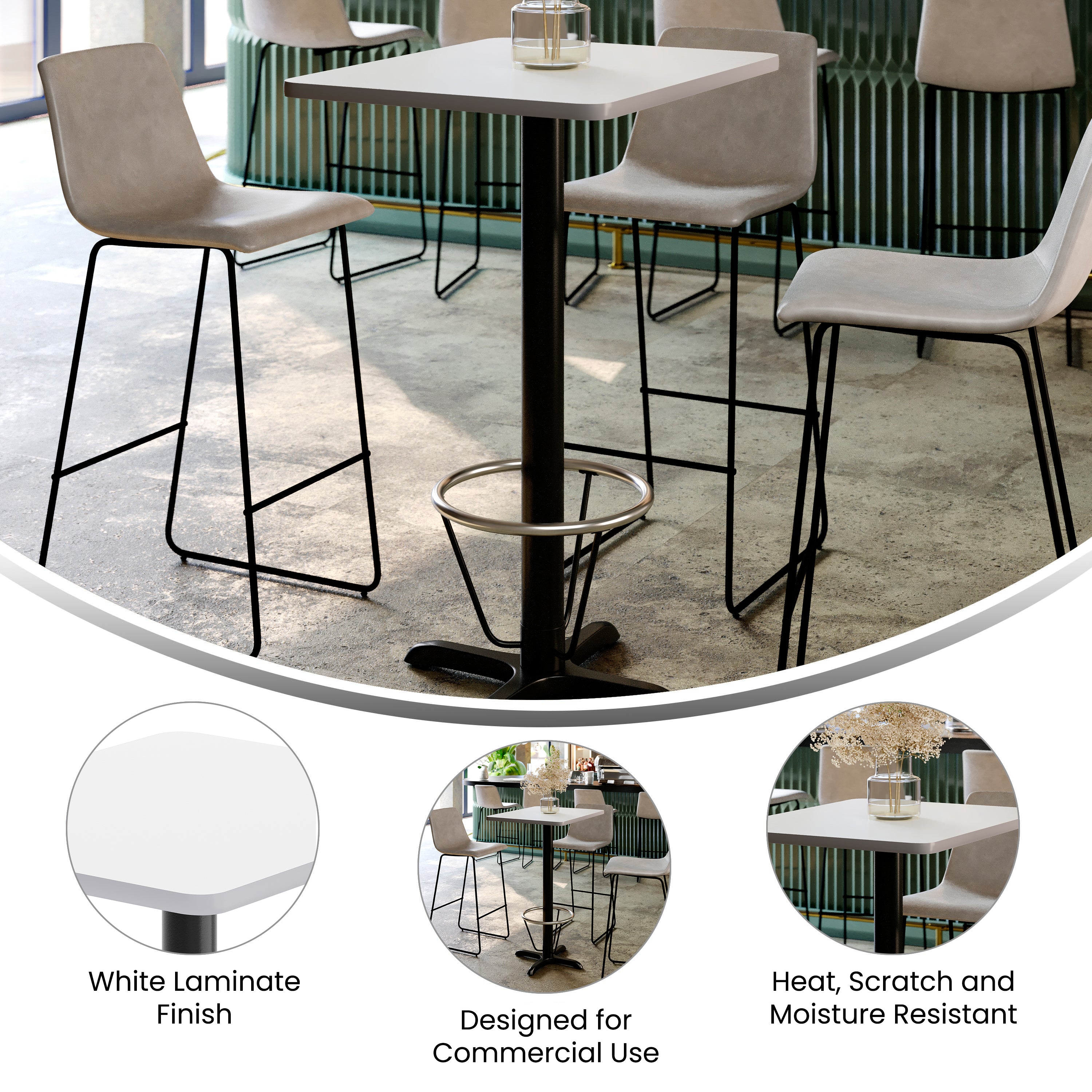 Stiles 24'' x 30'' White Rectangular Laminate Table Top with Black 22 x 22 "X" Style Bar Height Base with Footring