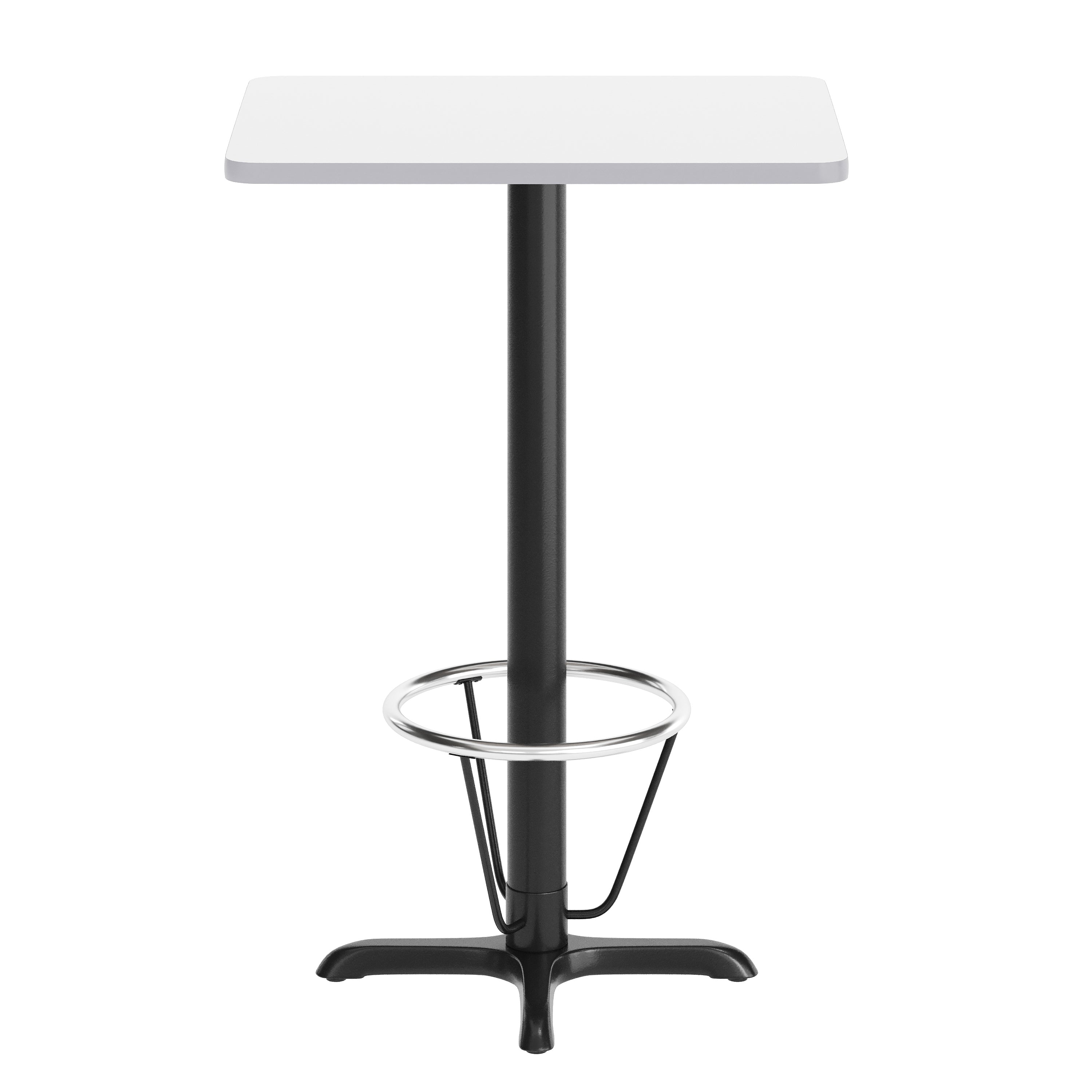 Stiles 24'' x 30'' White Rectangular Laminate Table Top with Black 22 x 22 "X" Style Bar Height Base with Footring