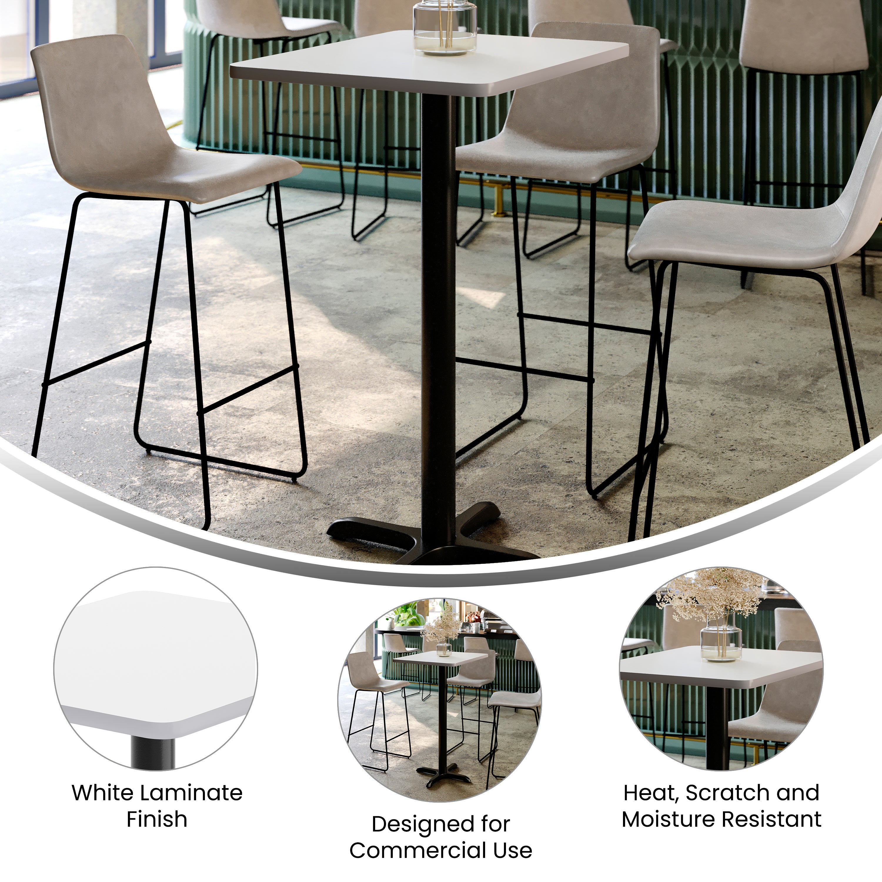 Stiles 24'' x 30'' White Rectangular Laminate Table Top with Black 22 x 22 "X" Style Bar Height Base