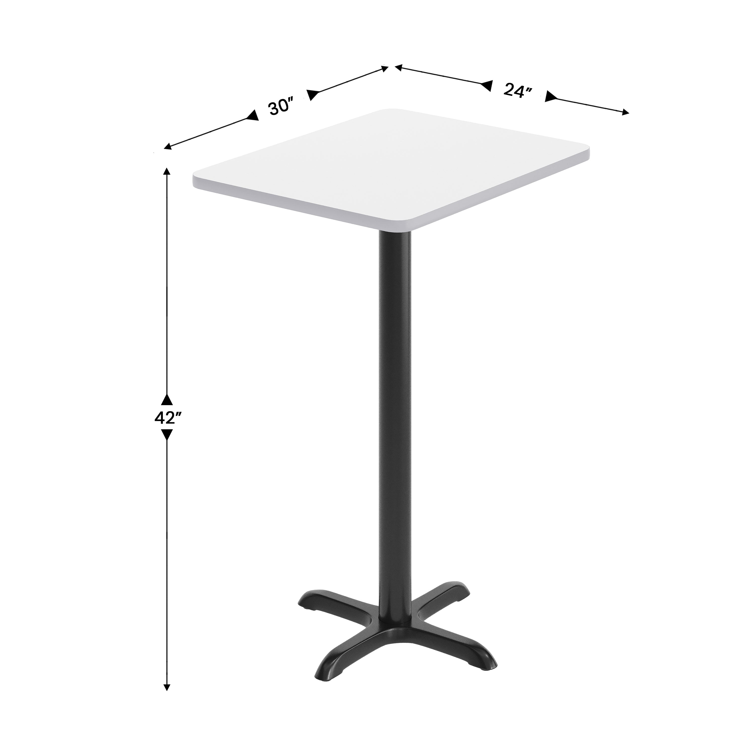 Stiles 24'' x 30'' White Rectangular Laminate Table Top with Black 22 x 22 "X" Style Bar Height Base